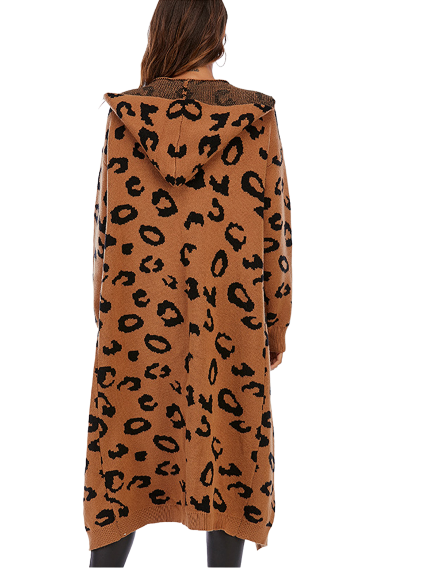 Leopard Hooded Cardigan with Pockets