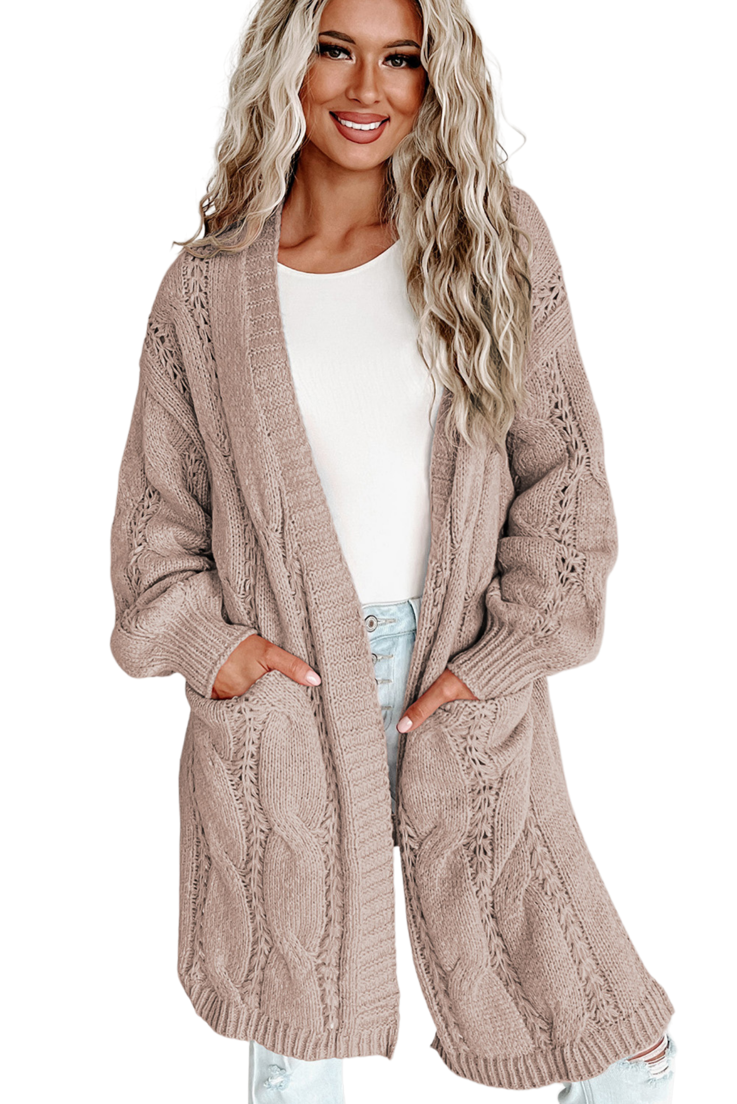 Cable-Knit Dropped Shoulder Cardigan