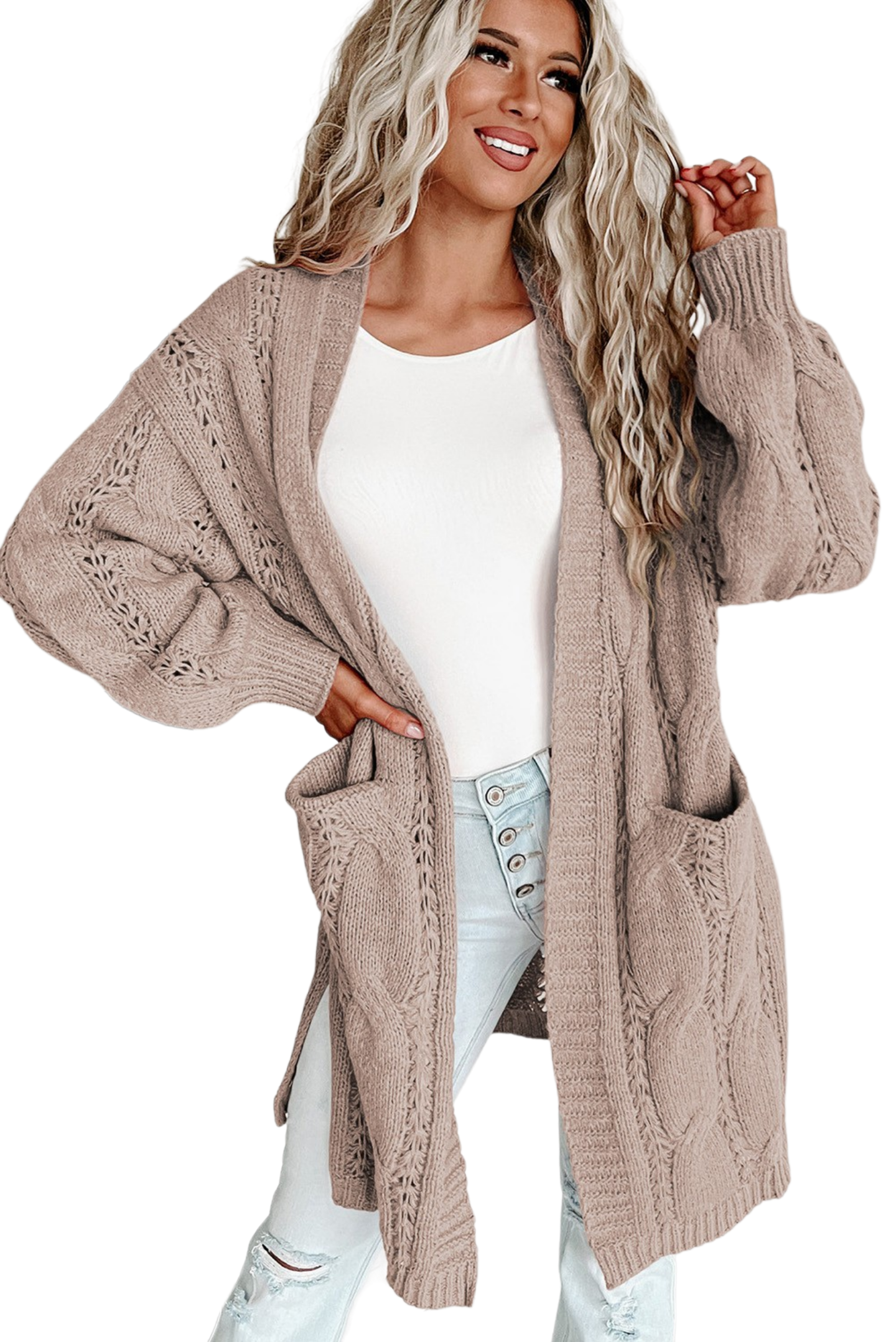 Cable-Knit Dropped Shoulder Cardigan