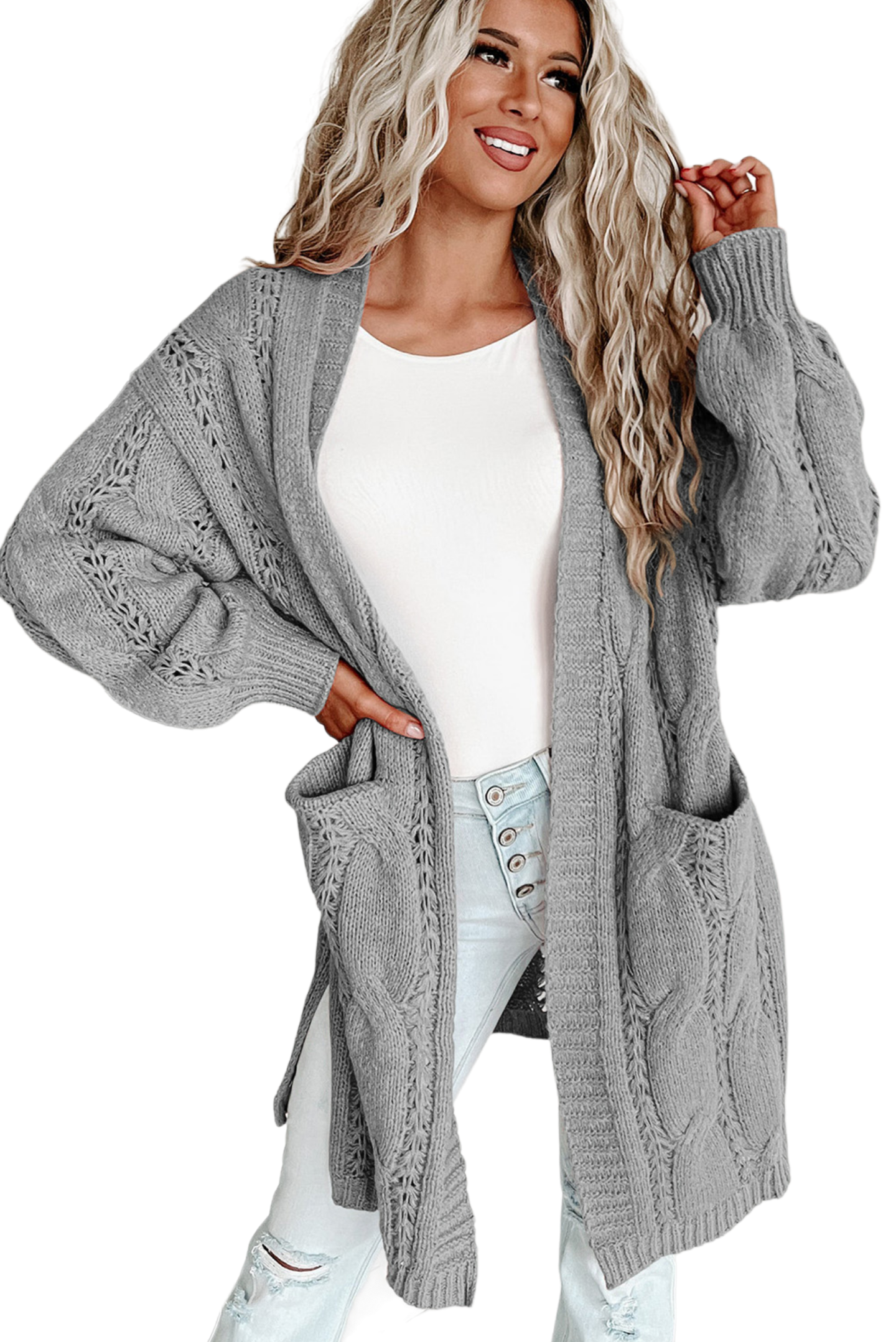 Cable-Knit Dropped Shoulder Cardigan