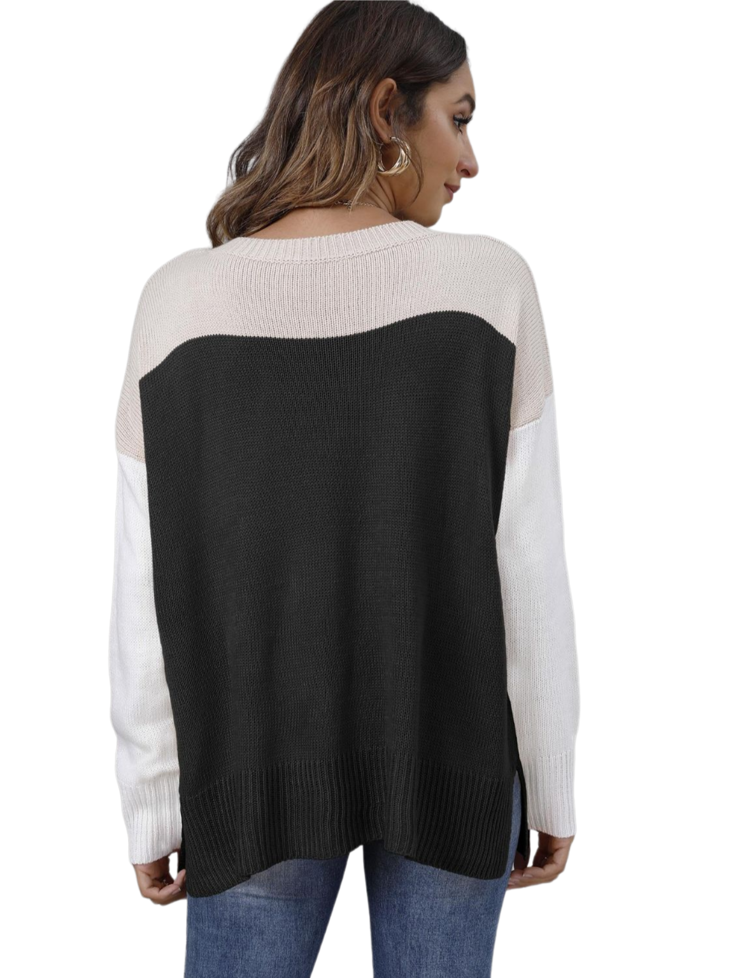 Color Block Round Neck Dropped Shoulder Sweater