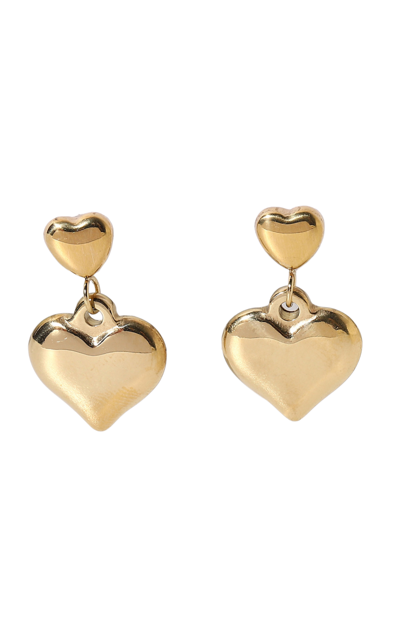 14K Gold Plated Double Heart Stud Earrings