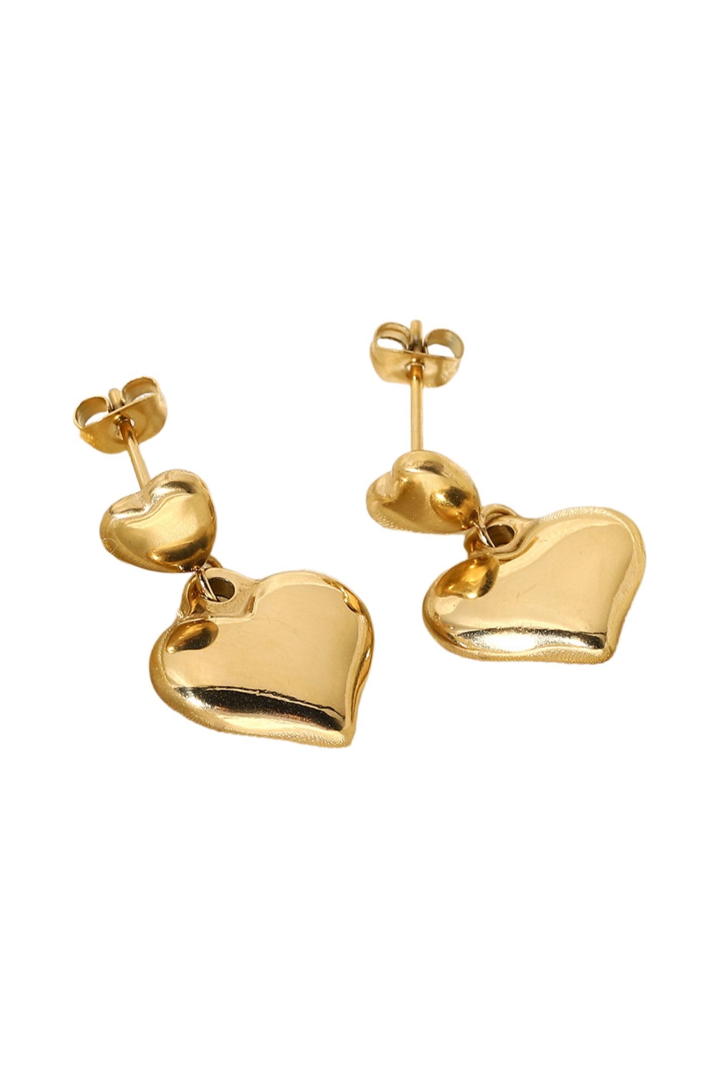 14K Gold Plated Double Heart Stud Earrings