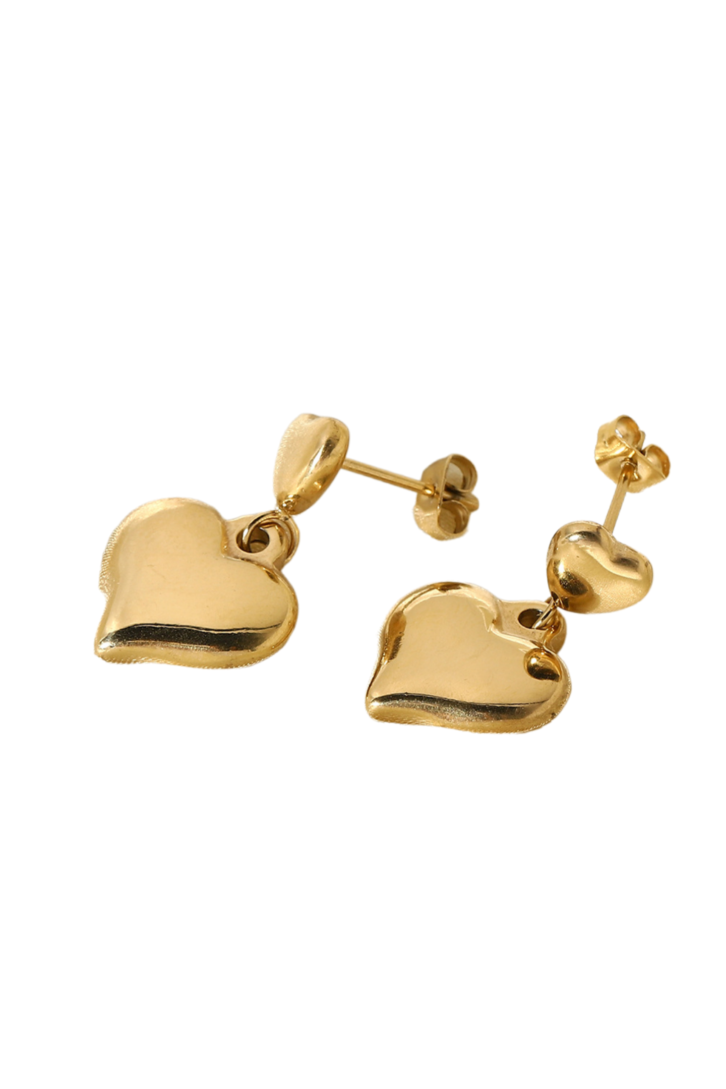 14K Gold Plated Double Heart Stud Earrings