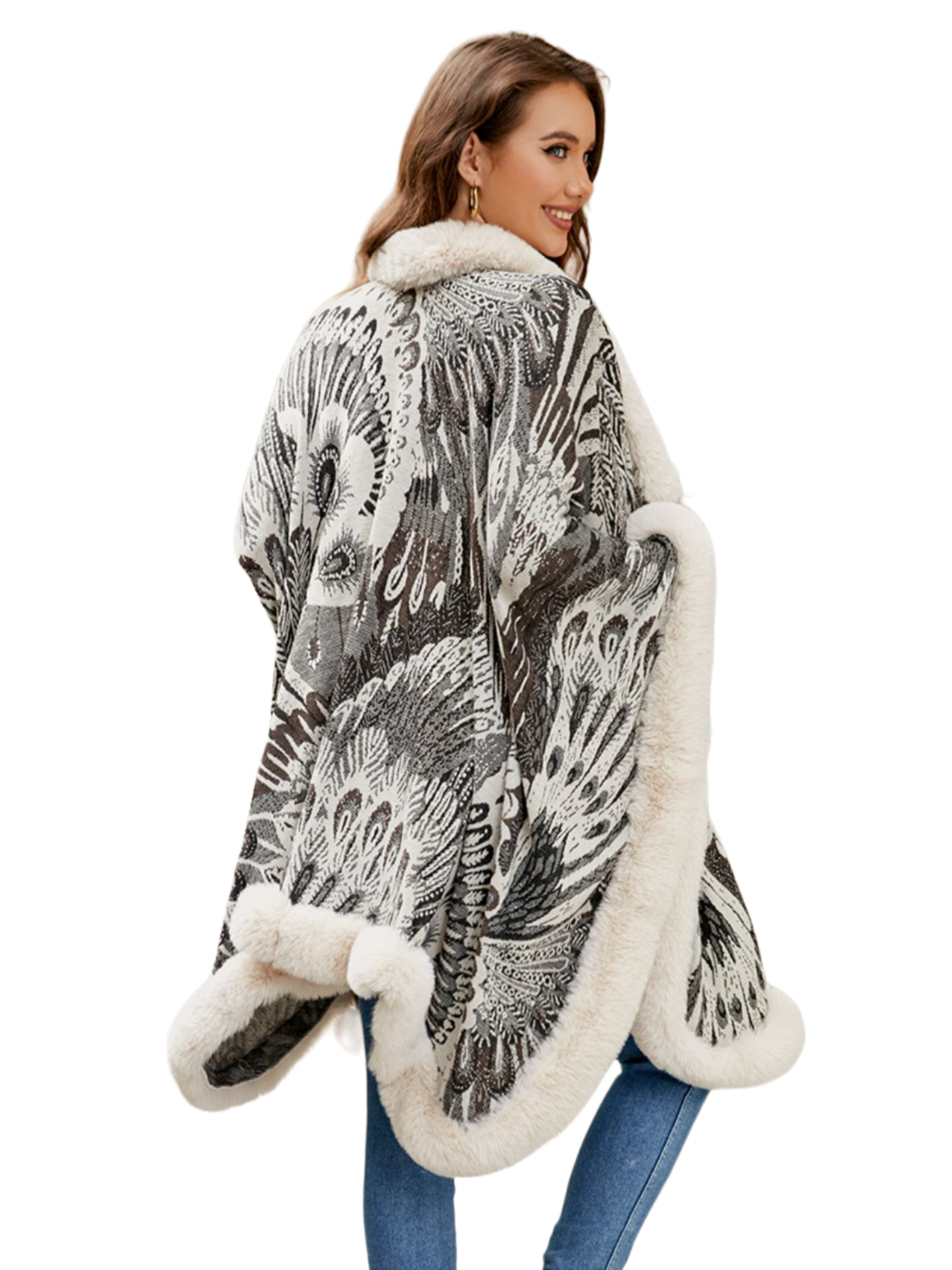 Printed Open Front Poncho