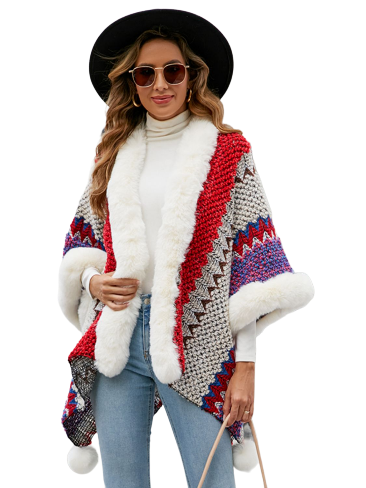 Color Block Open Front Poncho