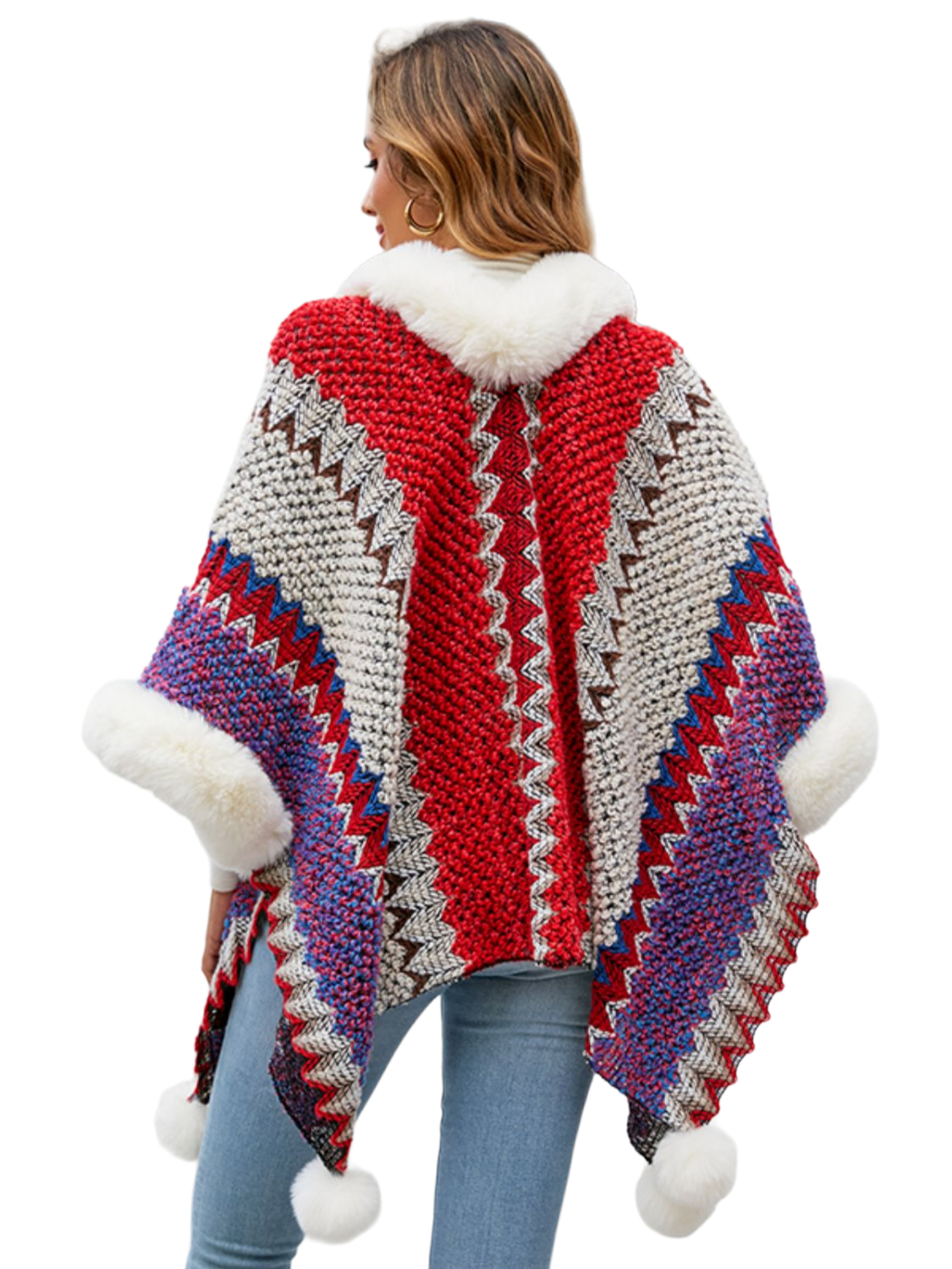 Color Block Open Front Poncho