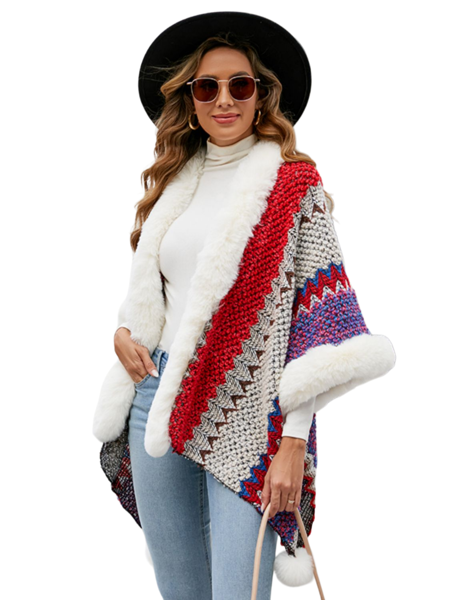 Color Block Open Front Poncho