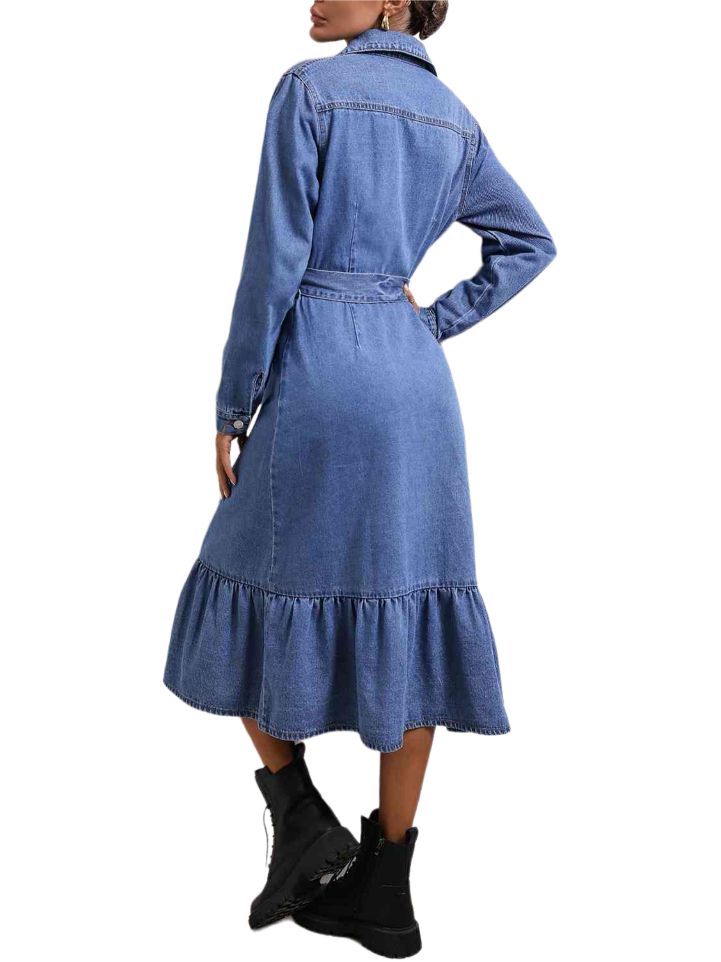 Collared Neck Button Down Denim Dress