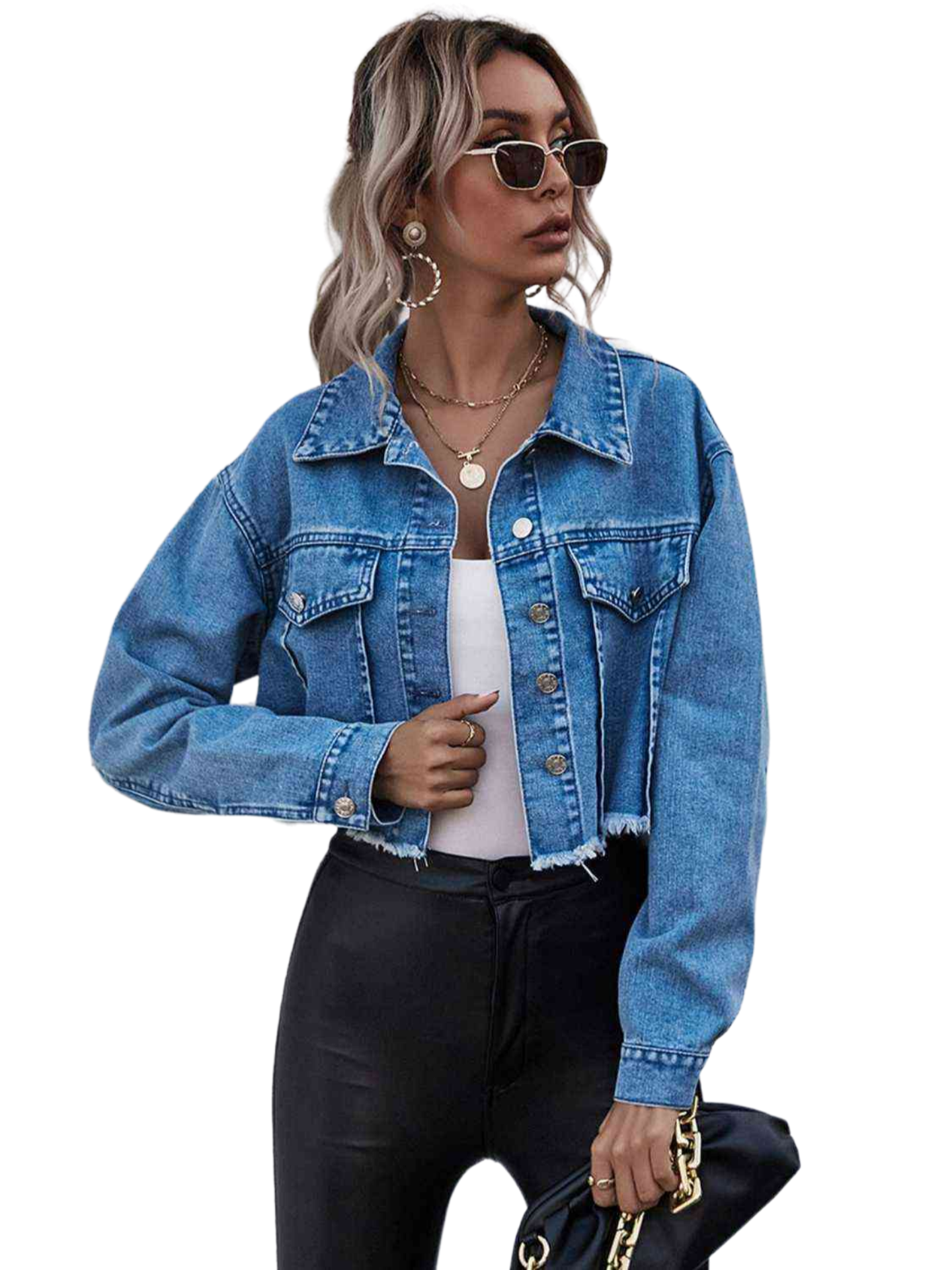 Raw Hem Collared Neck Denim Jacket