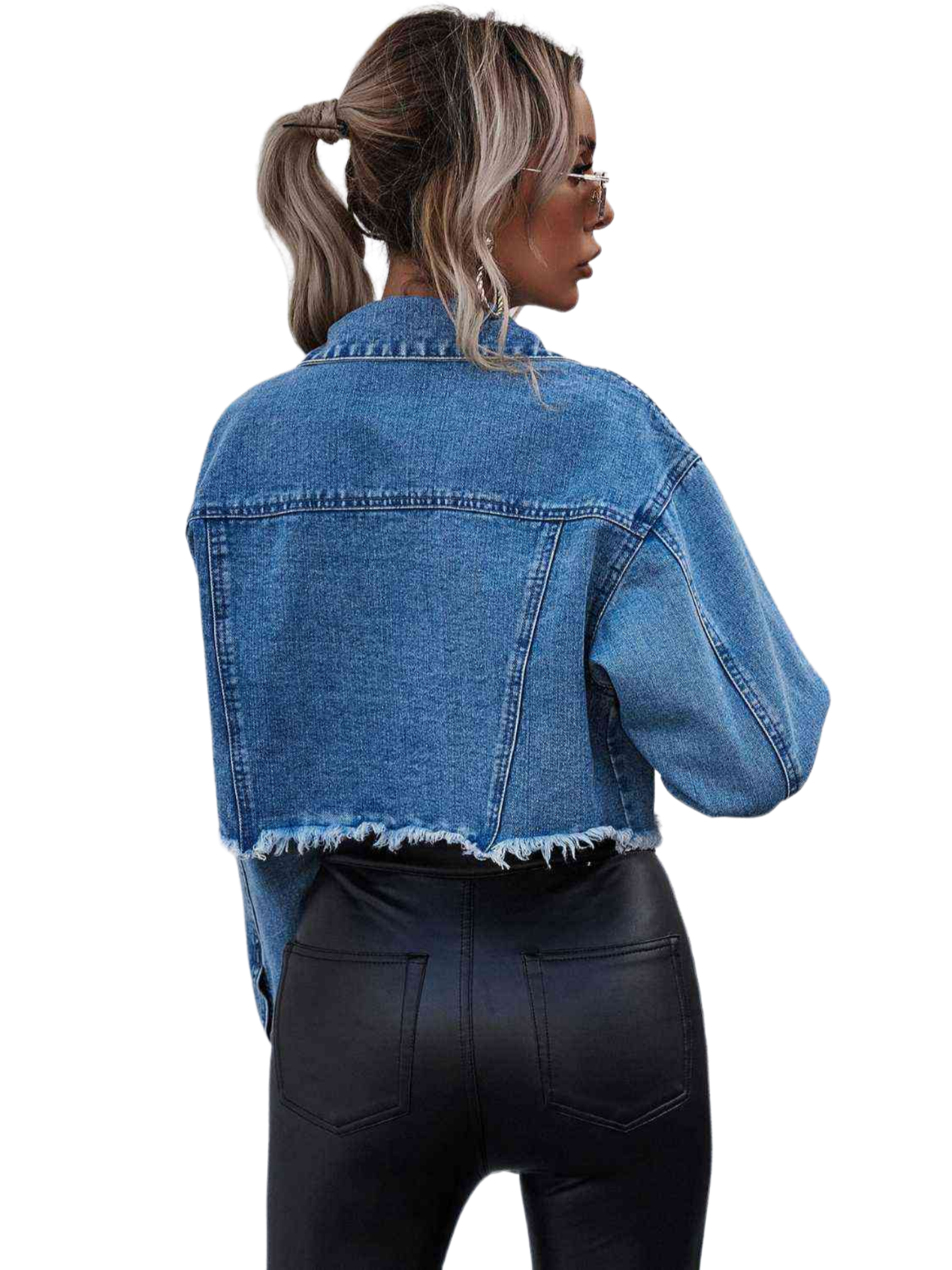 Raw Hem Collared Neck Denim Jacket