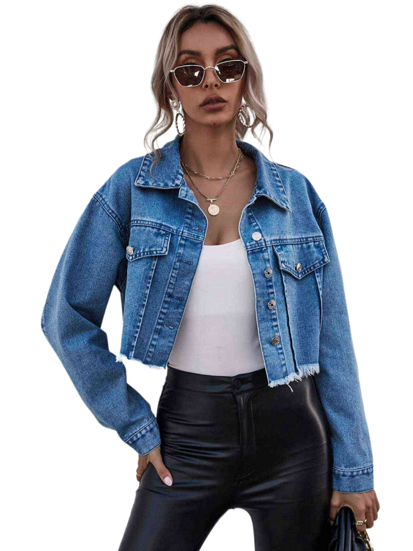 Raw Hem Collared Neck Denim Jacket