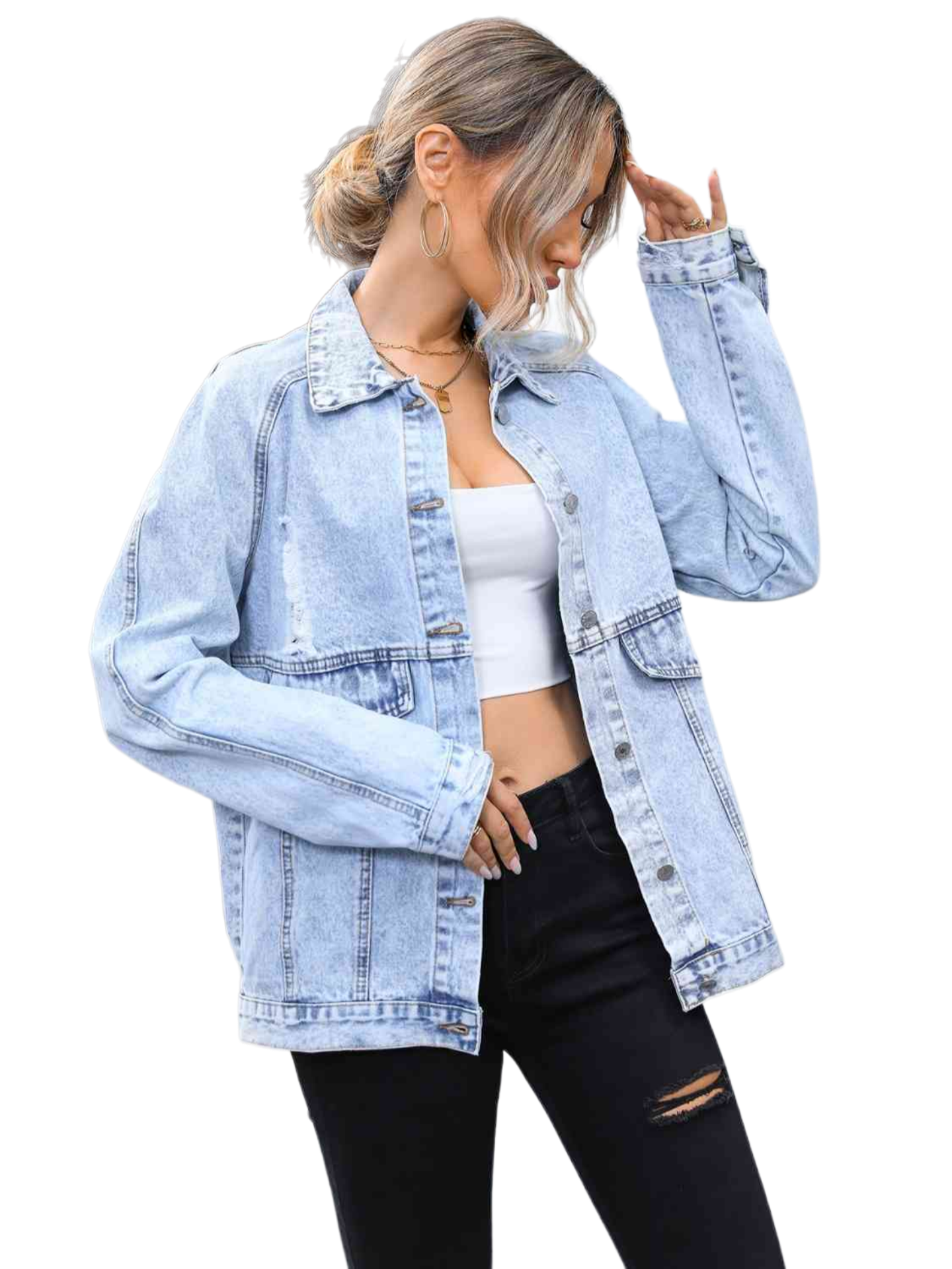 Distressed Denim Shacket