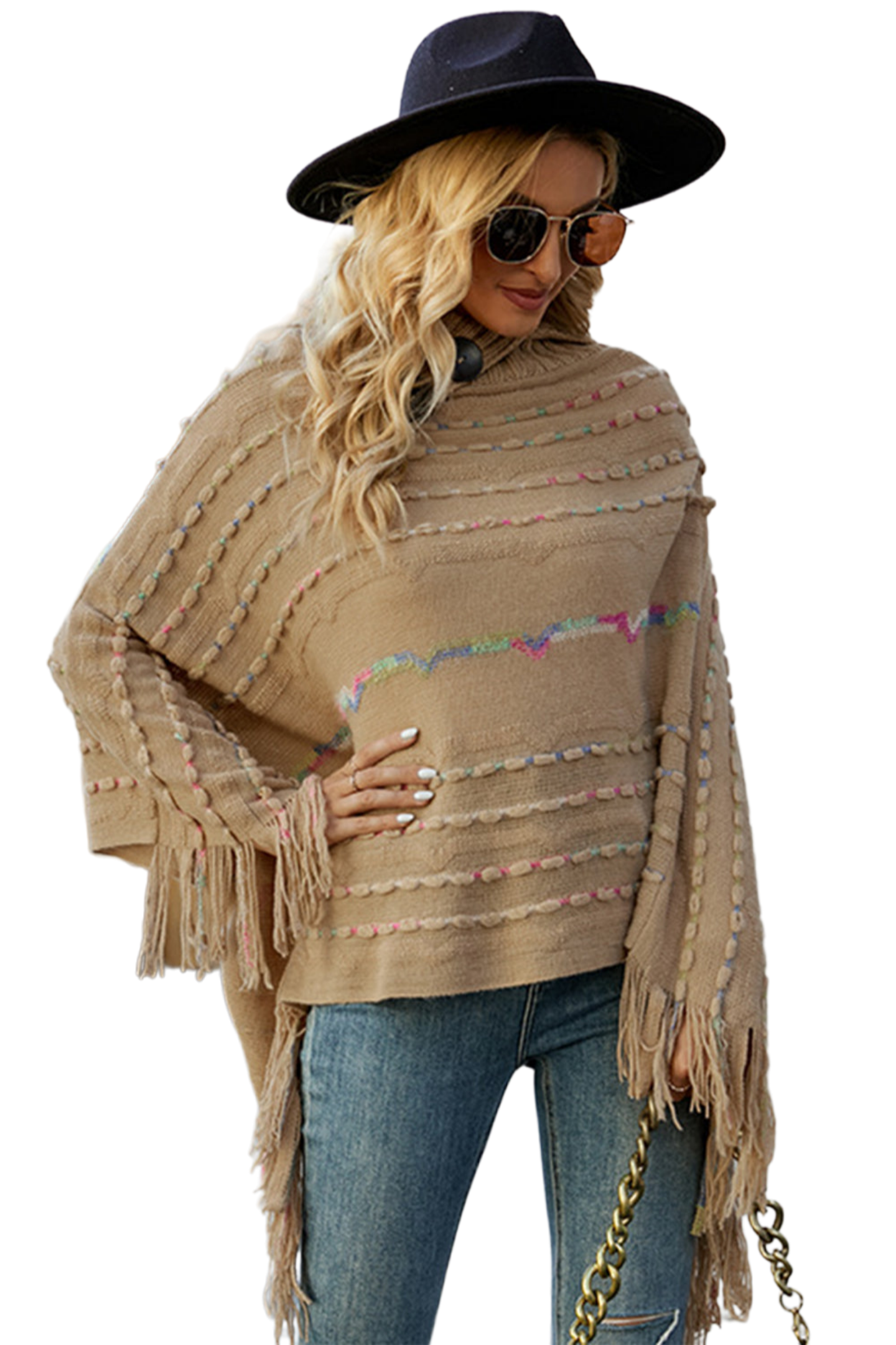 Cloak Sleeve Fringe Detail Poncho