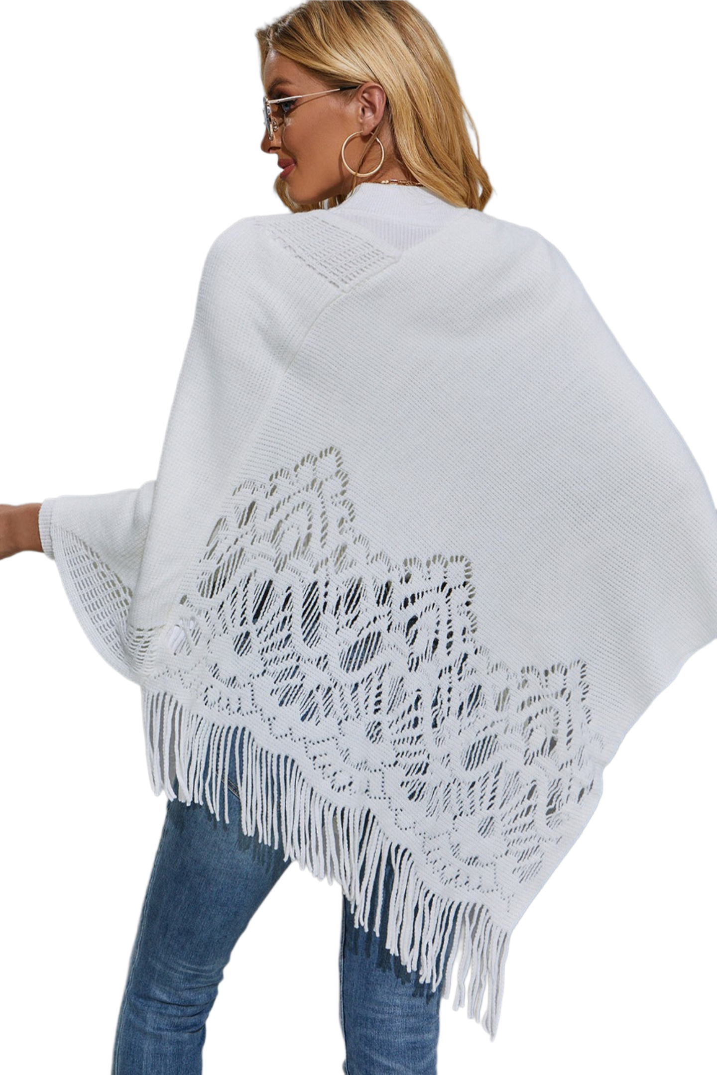 Round Neck Fringe Detail Poncho