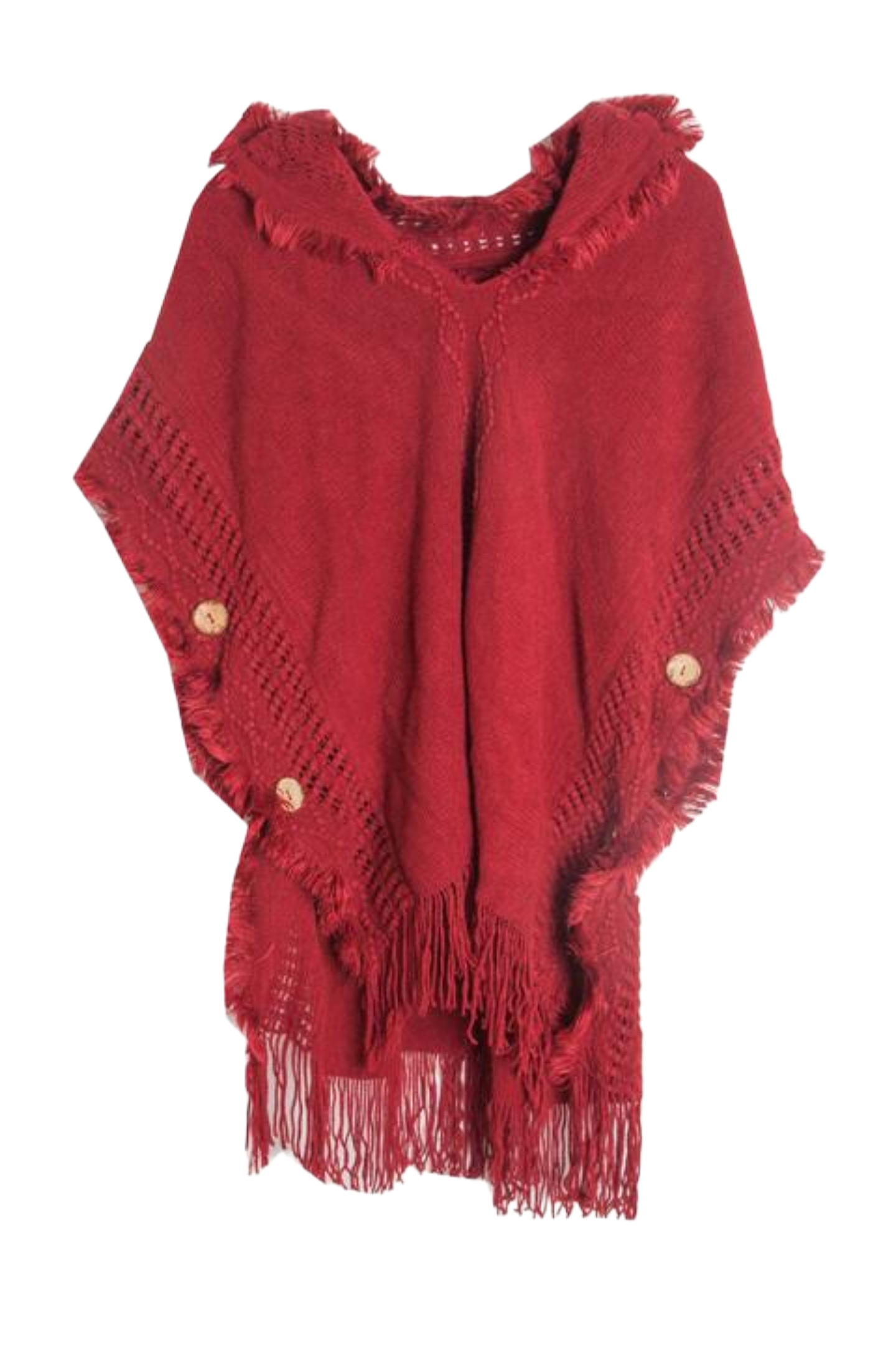 Fringe Hem Hooded Poncho