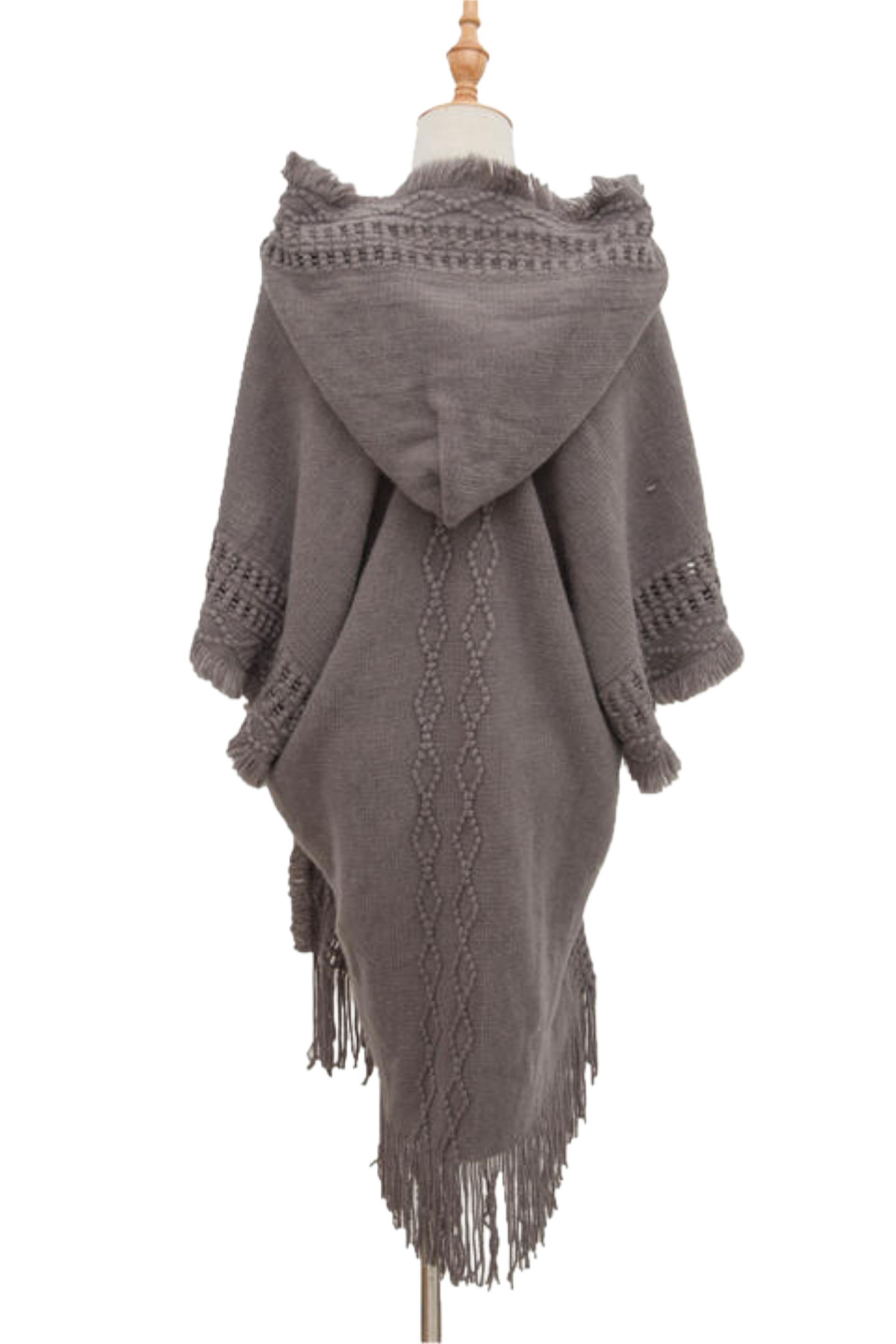 Fringe Hem Hooded Poncho