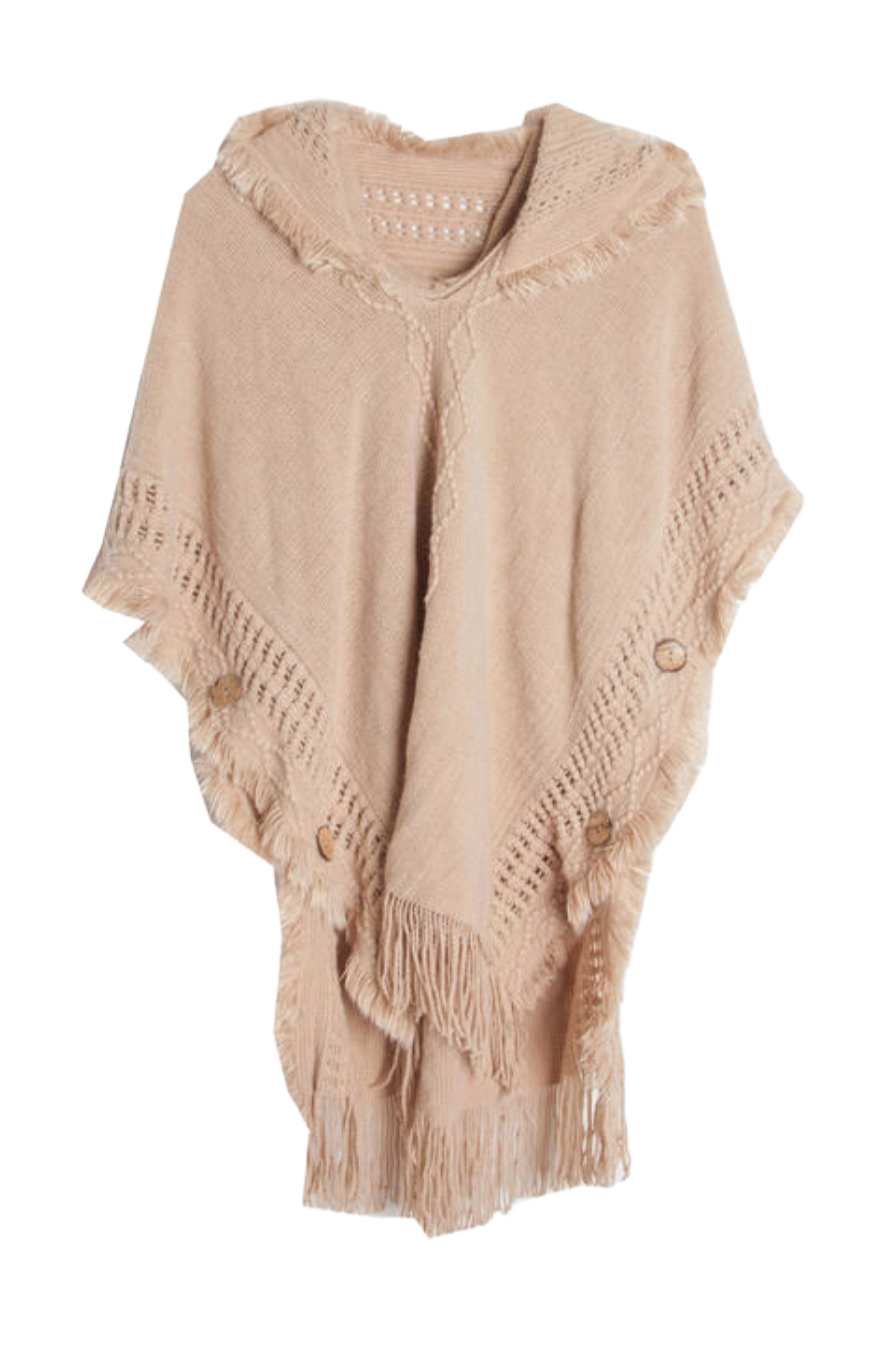 Fringe Hem Hooded Poncho