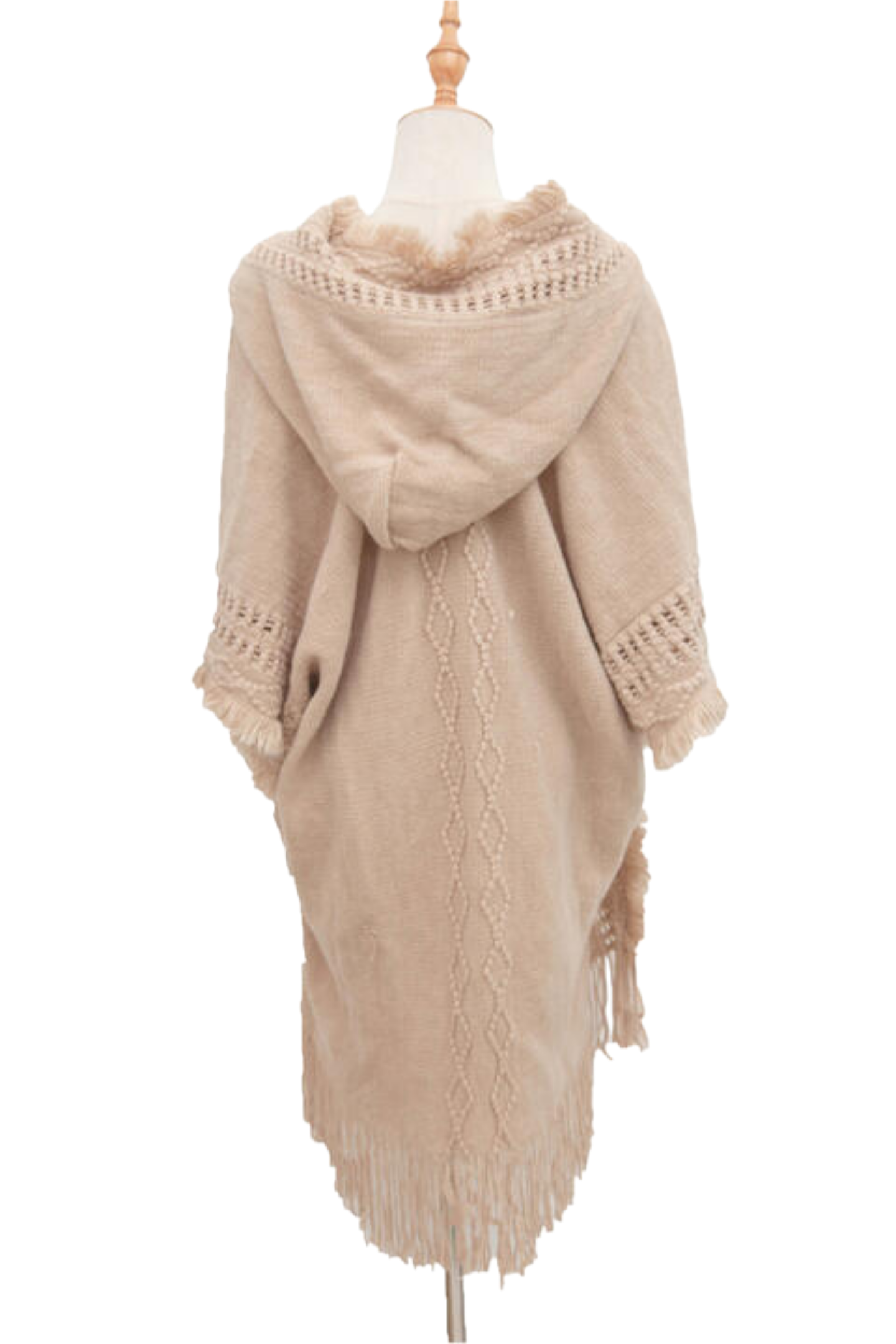 Fringe Hem Hooded Poncho