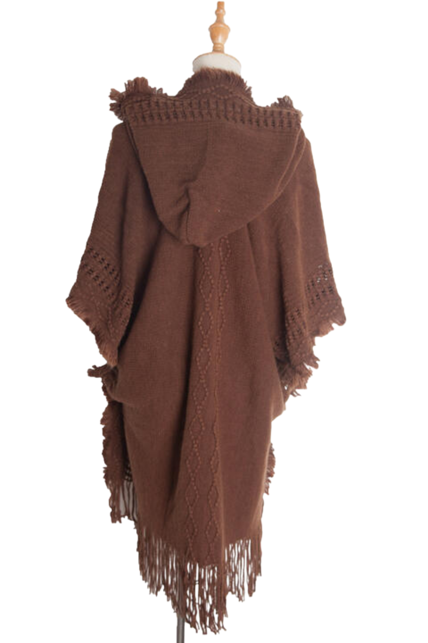 Fringe Hem Hooded Poncho