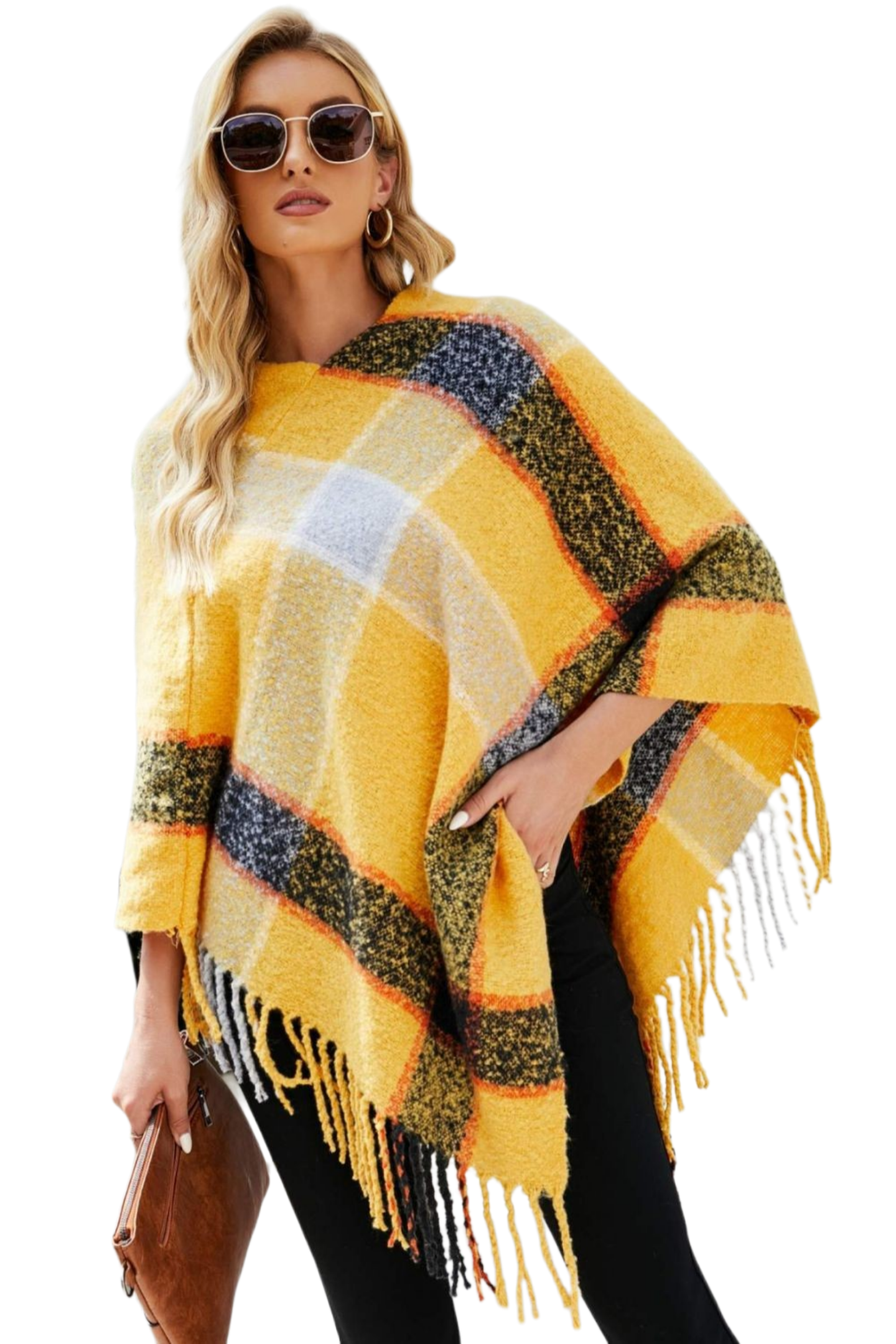 Plaid Fringe Detail Poncho