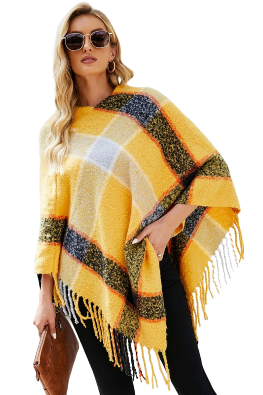 Plaid Fringe Detail Poncho