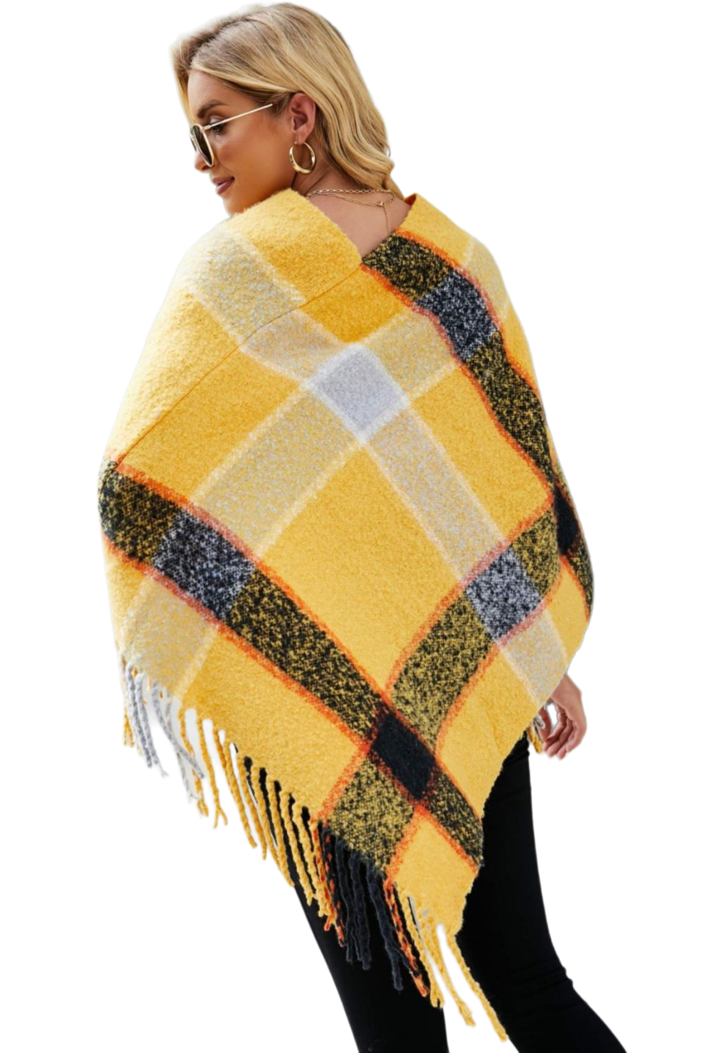 Plaid Fringe Detail Poncho