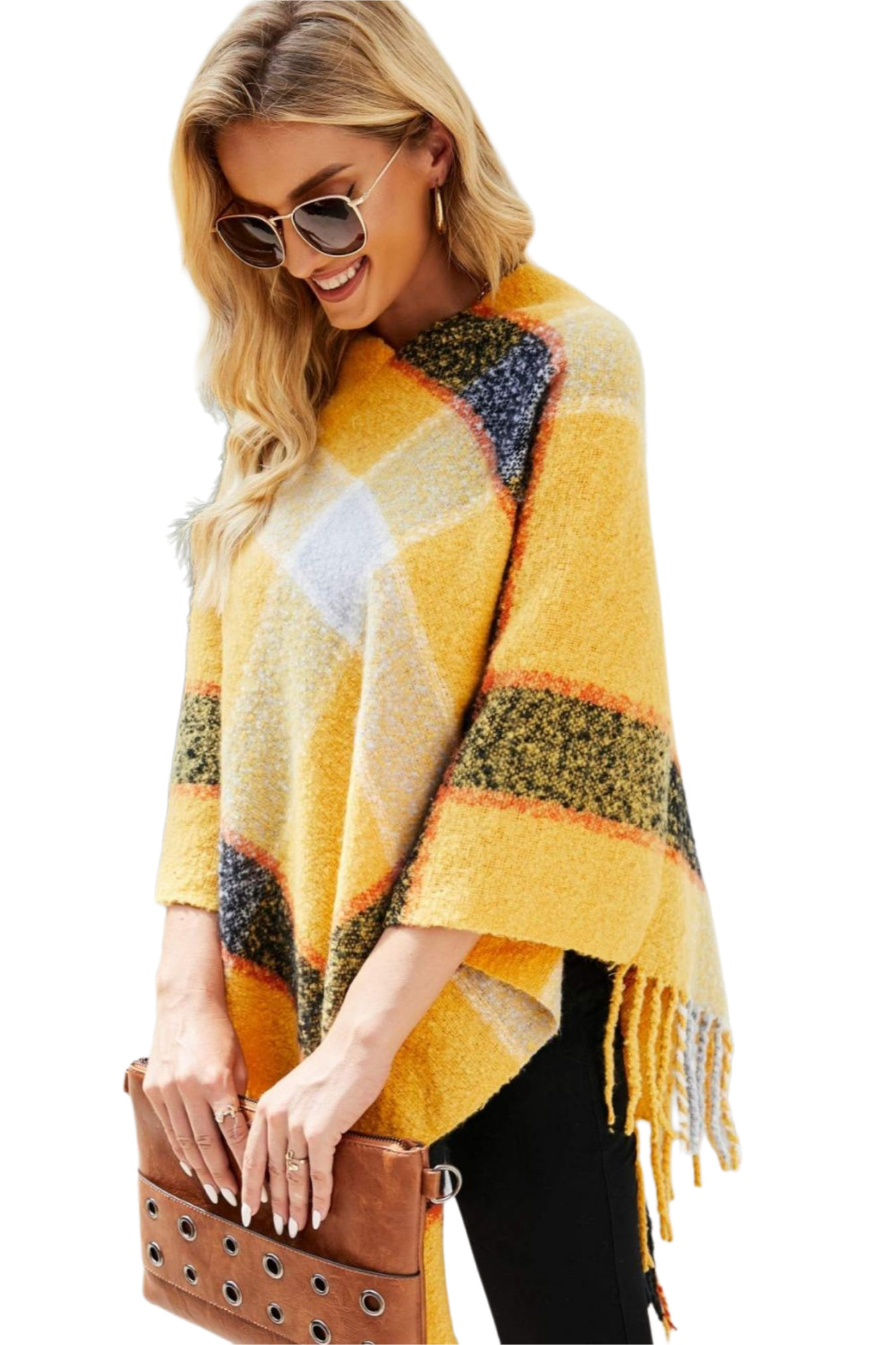 Plaid Fringe Detail Poncho