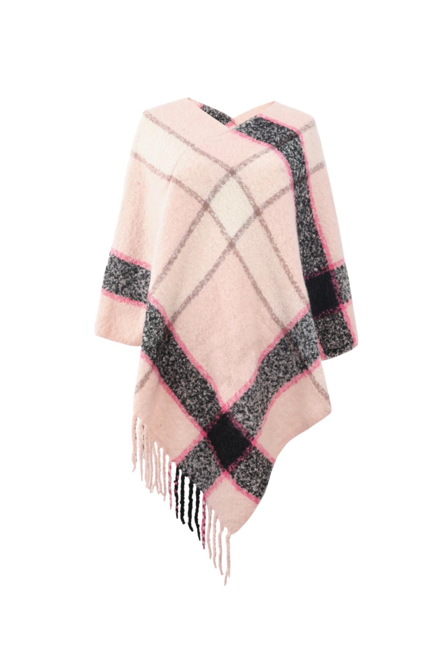 Plaid Fringe Detail Poncho