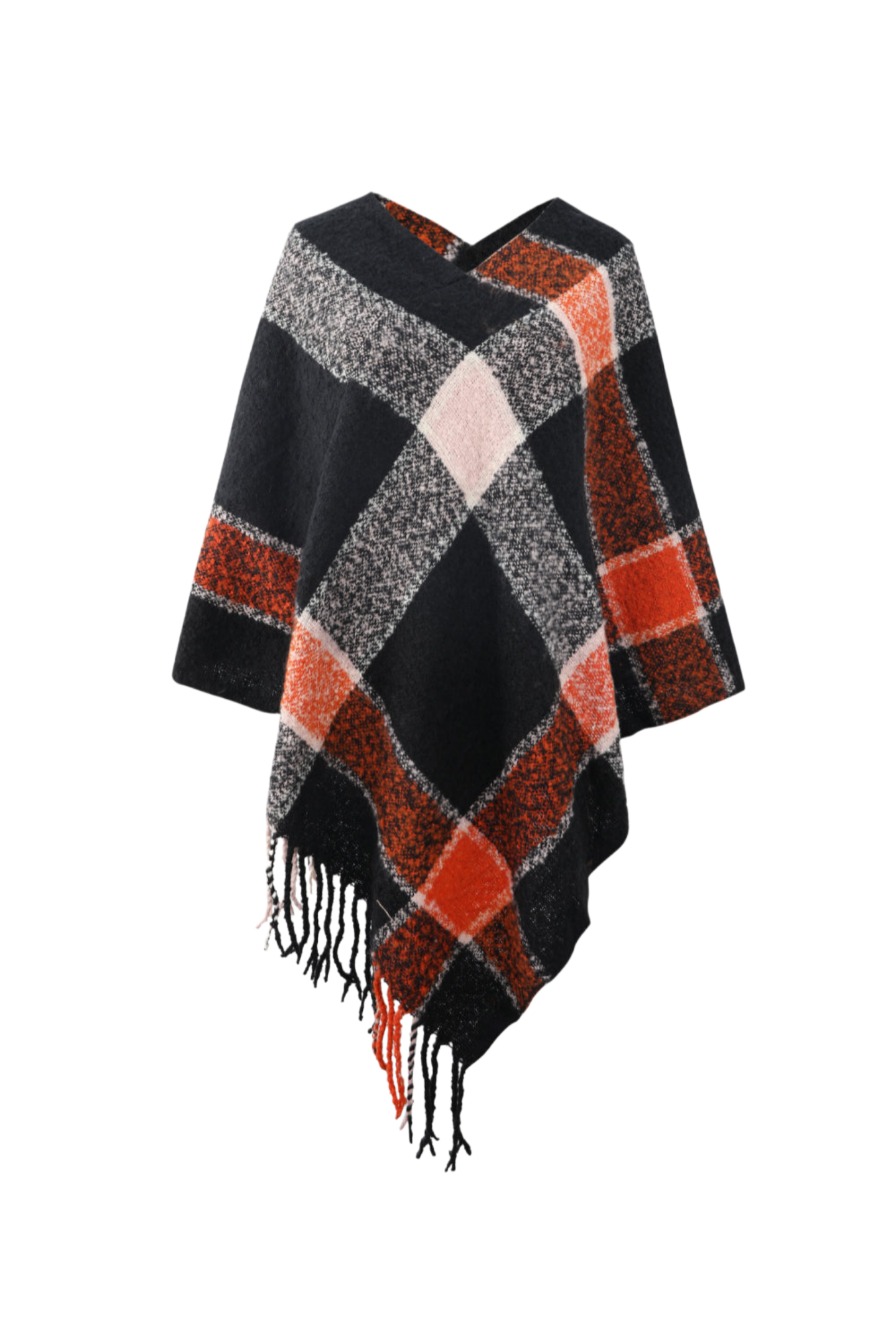 Plaid Fringe Detail Poncho