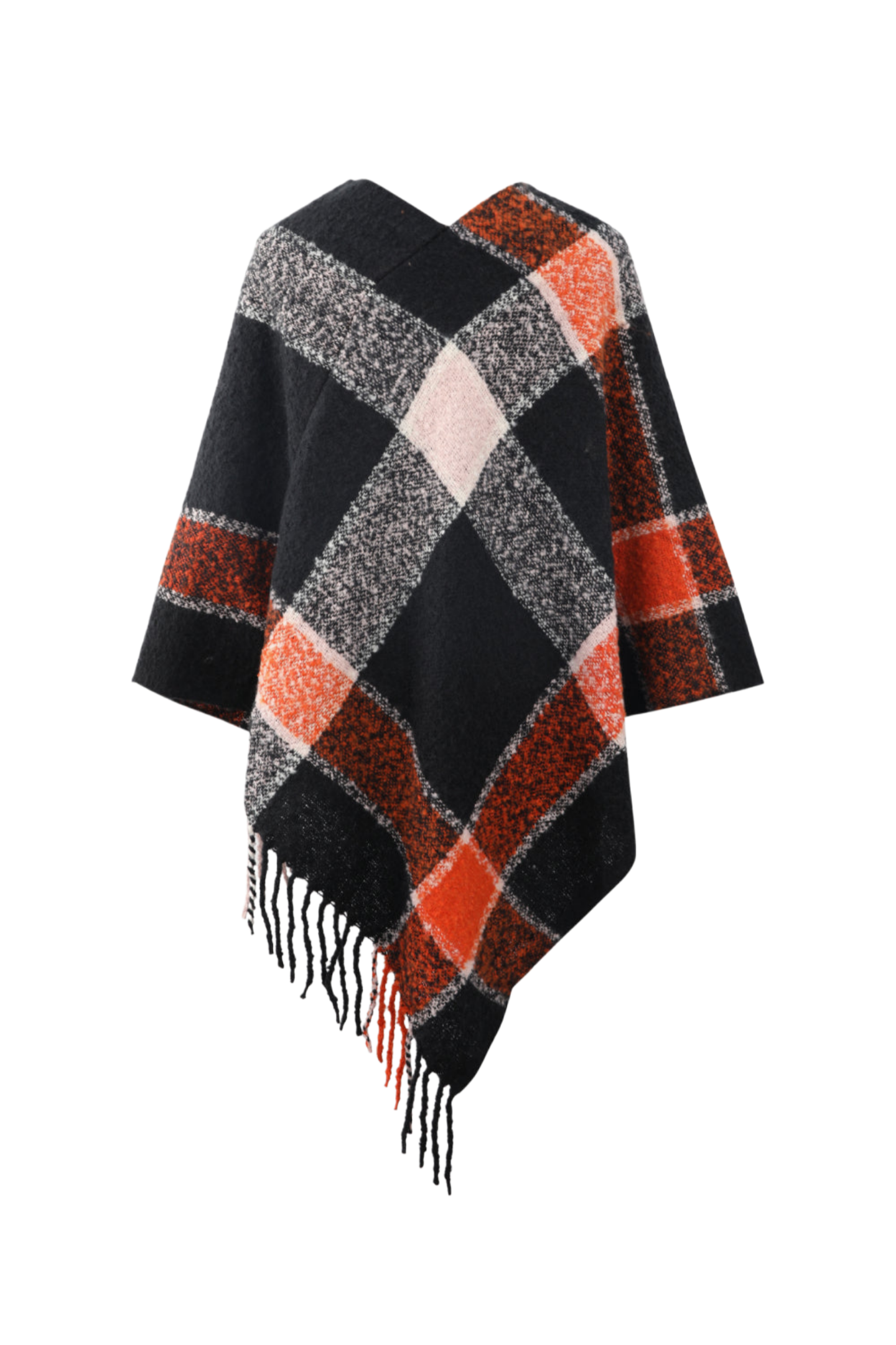 Plaid Fringe Detail Poncho