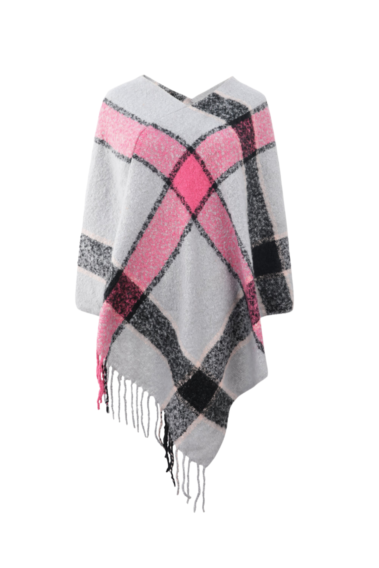 Plaid Fringe Detail Poncho