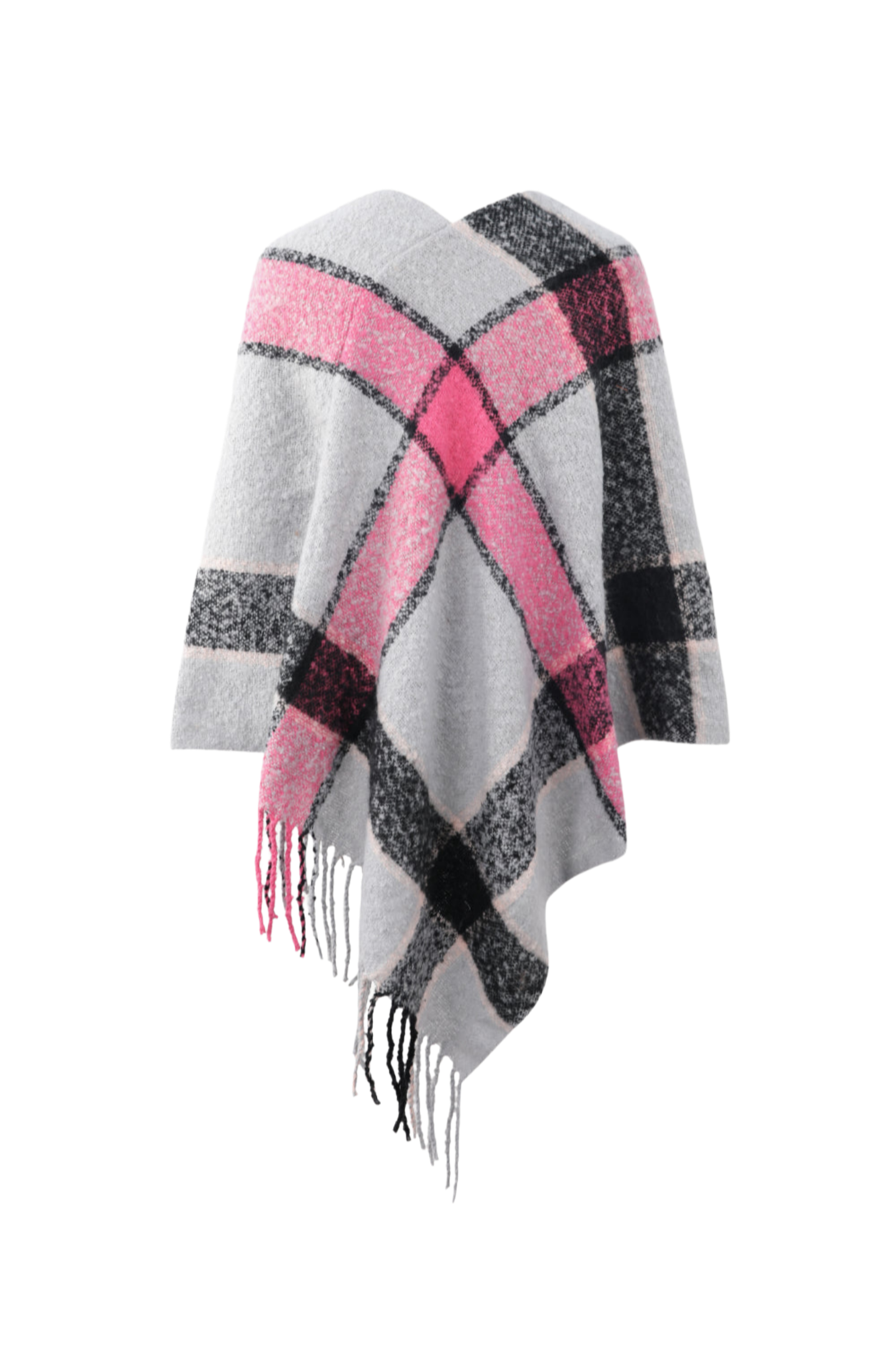 Plaid Fringe Detail Poncho