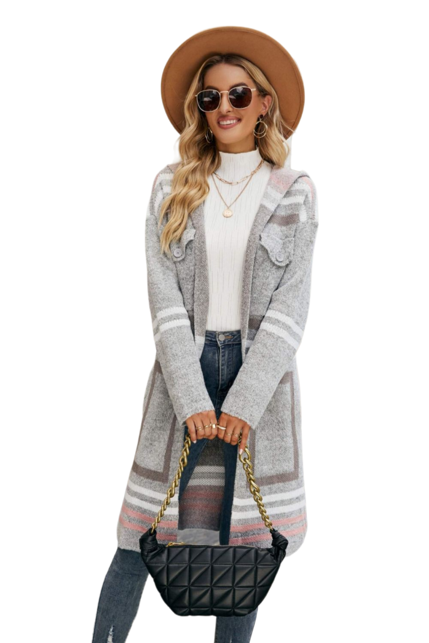 Double Take Printed Open Front Hooded Longline Cardigan