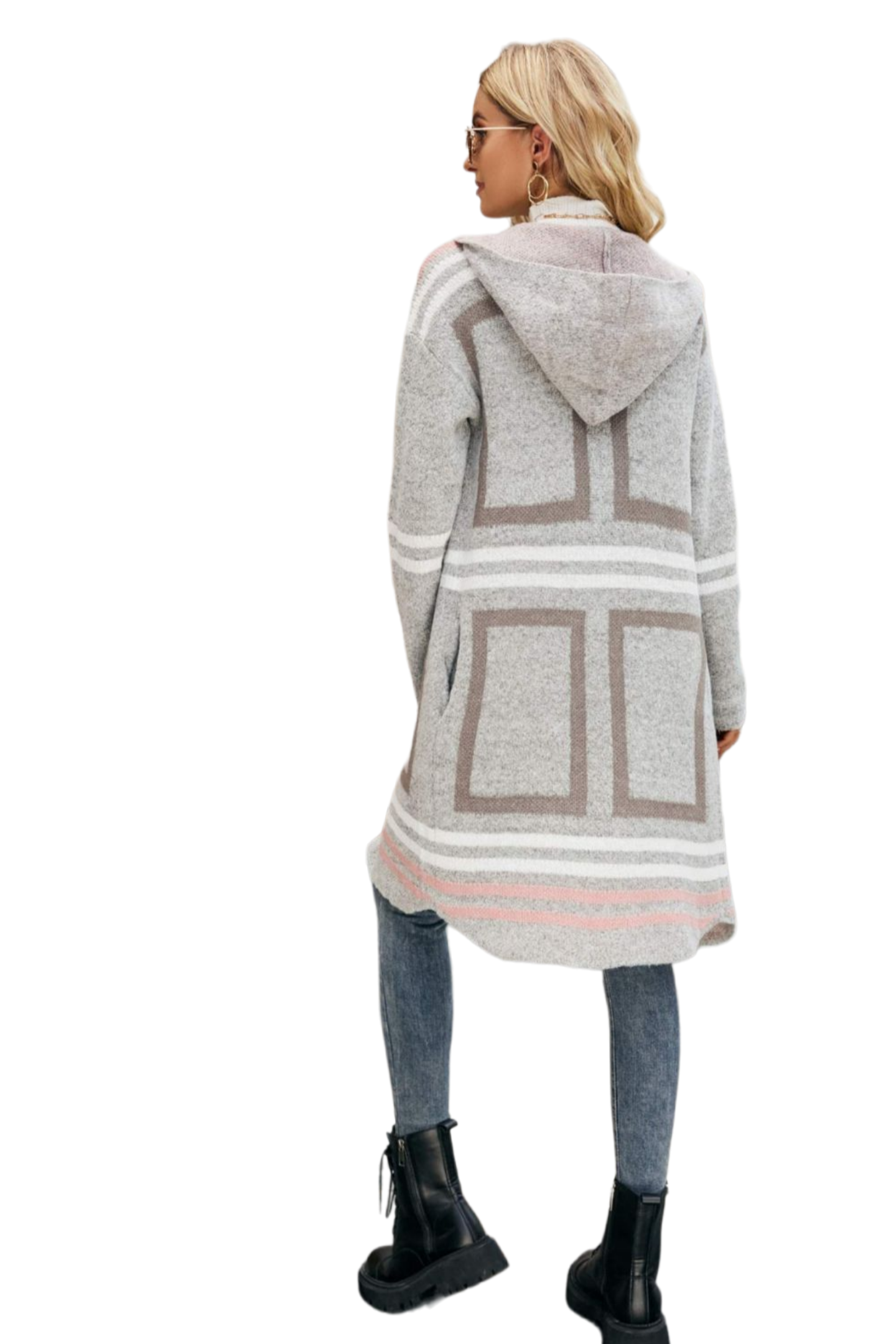 Double Take Printed Open Front Hooded Longline Cardigan