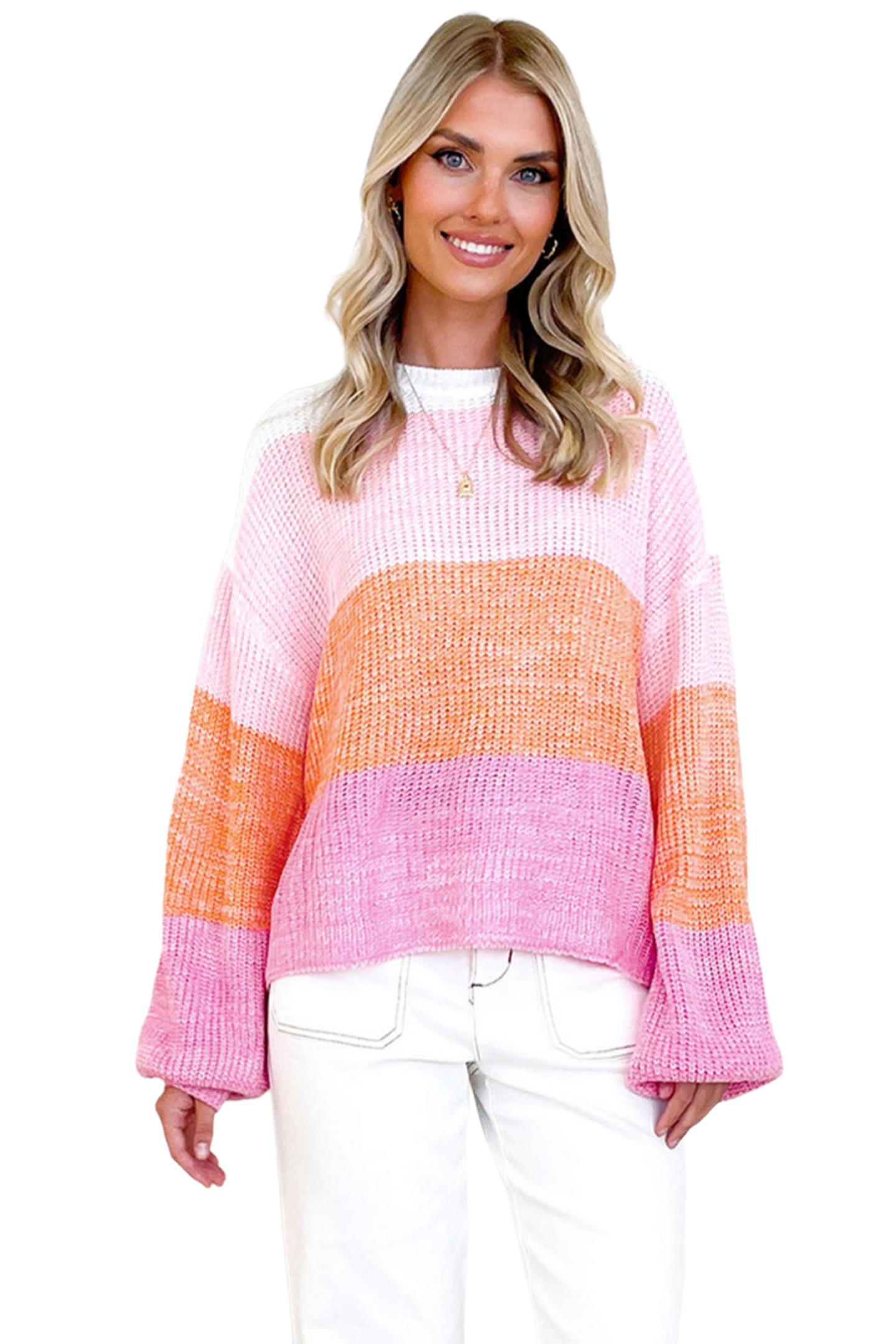 Ribbed Color Block Long Sleeve Sweater