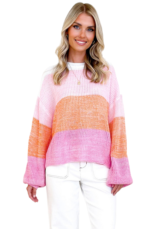 Ribbed Color Block Long Sleeve Sweater