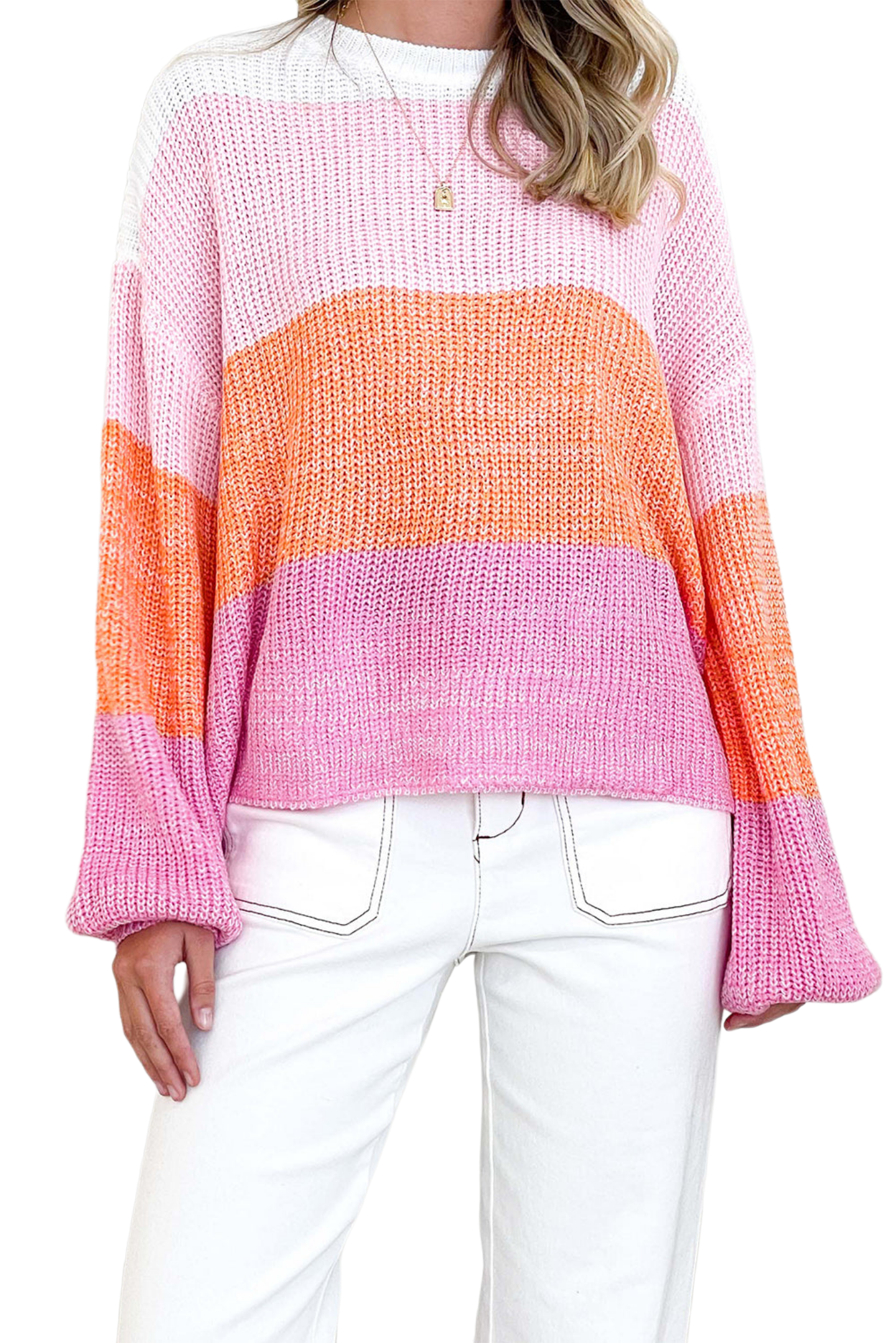 Ribbed Color Block Long Sleeve Sweater