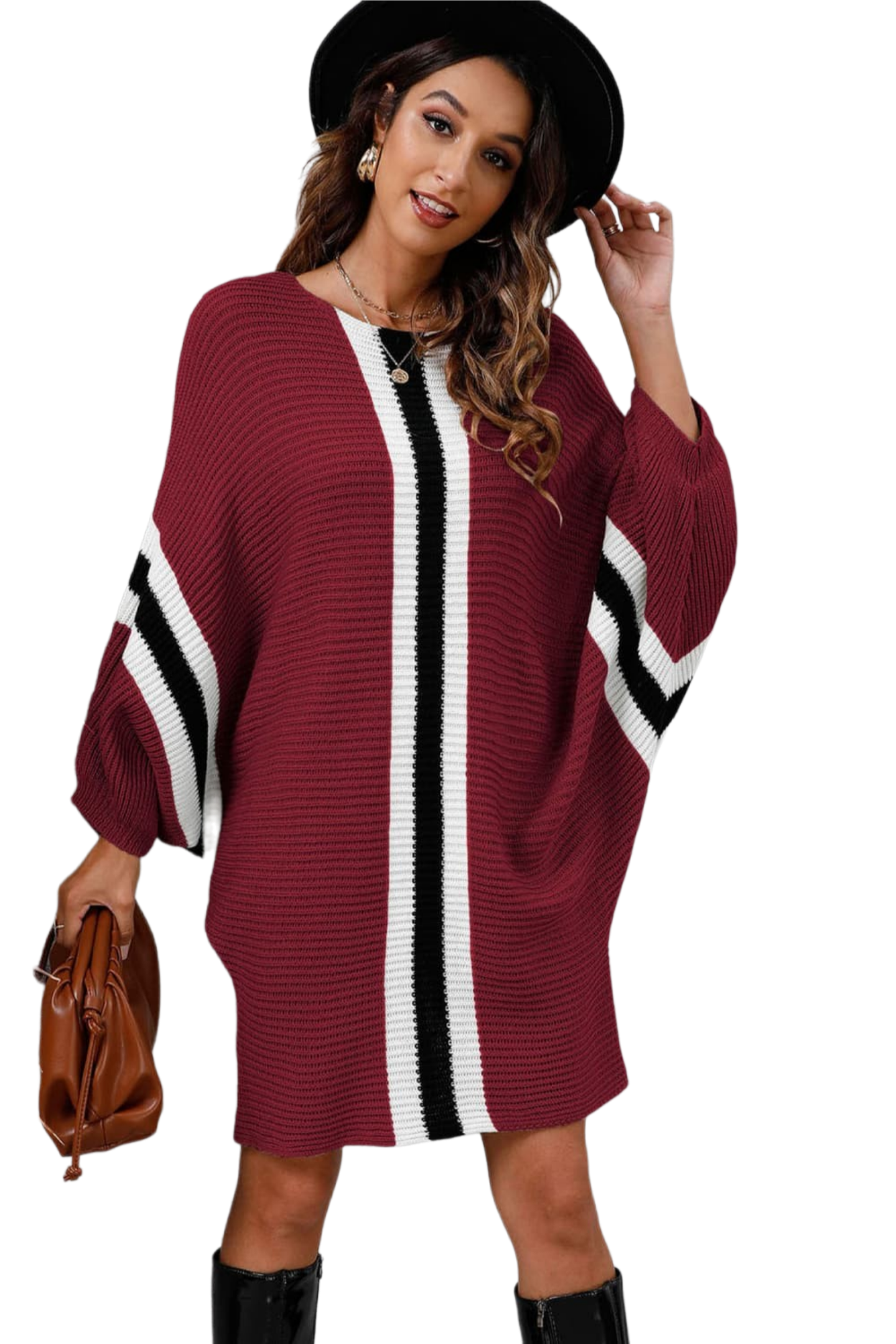 Ribbed Round Neck Long Sleeve Sweater Dress