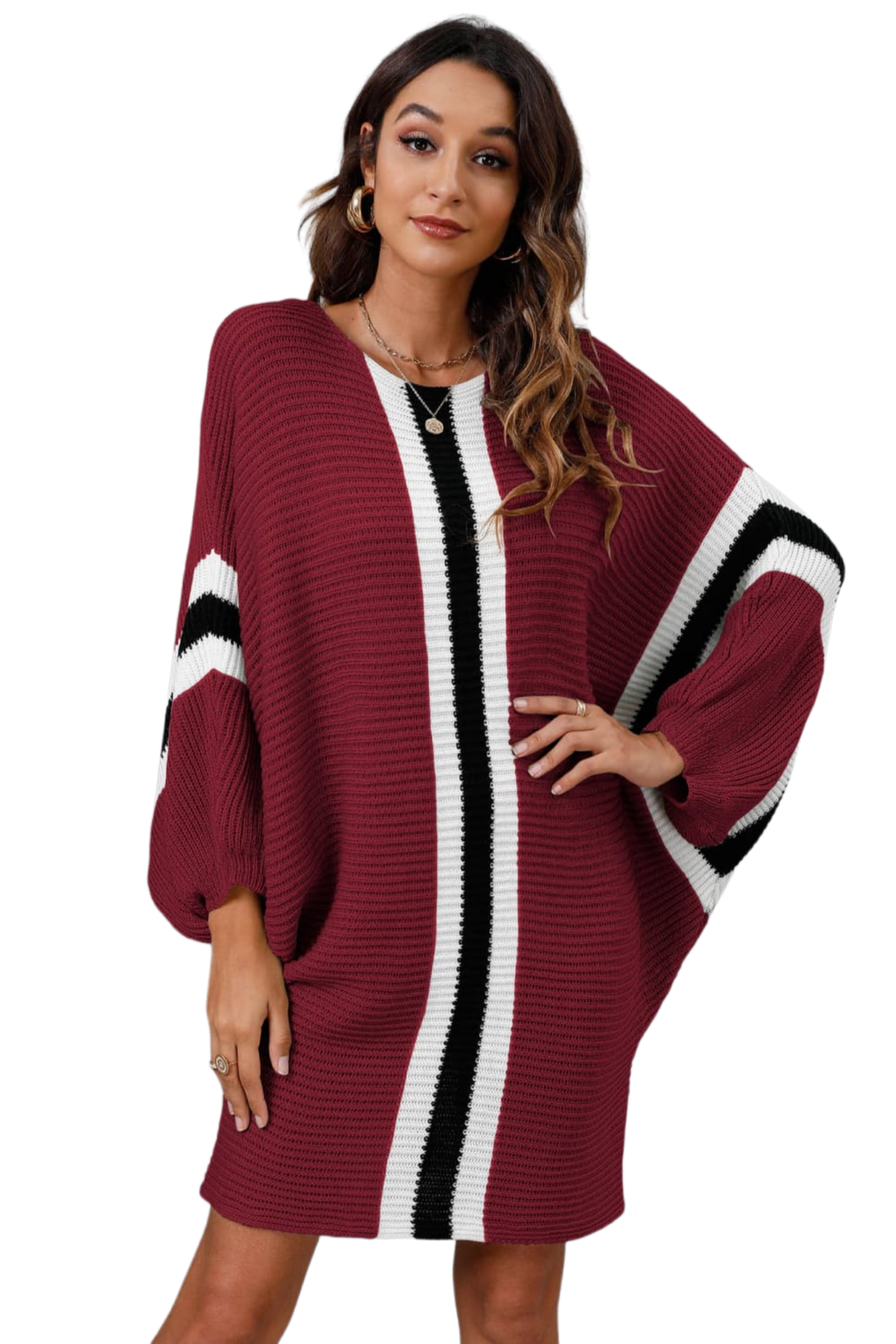 Ribbed Round Neck Long Sleeve Sweater Dress