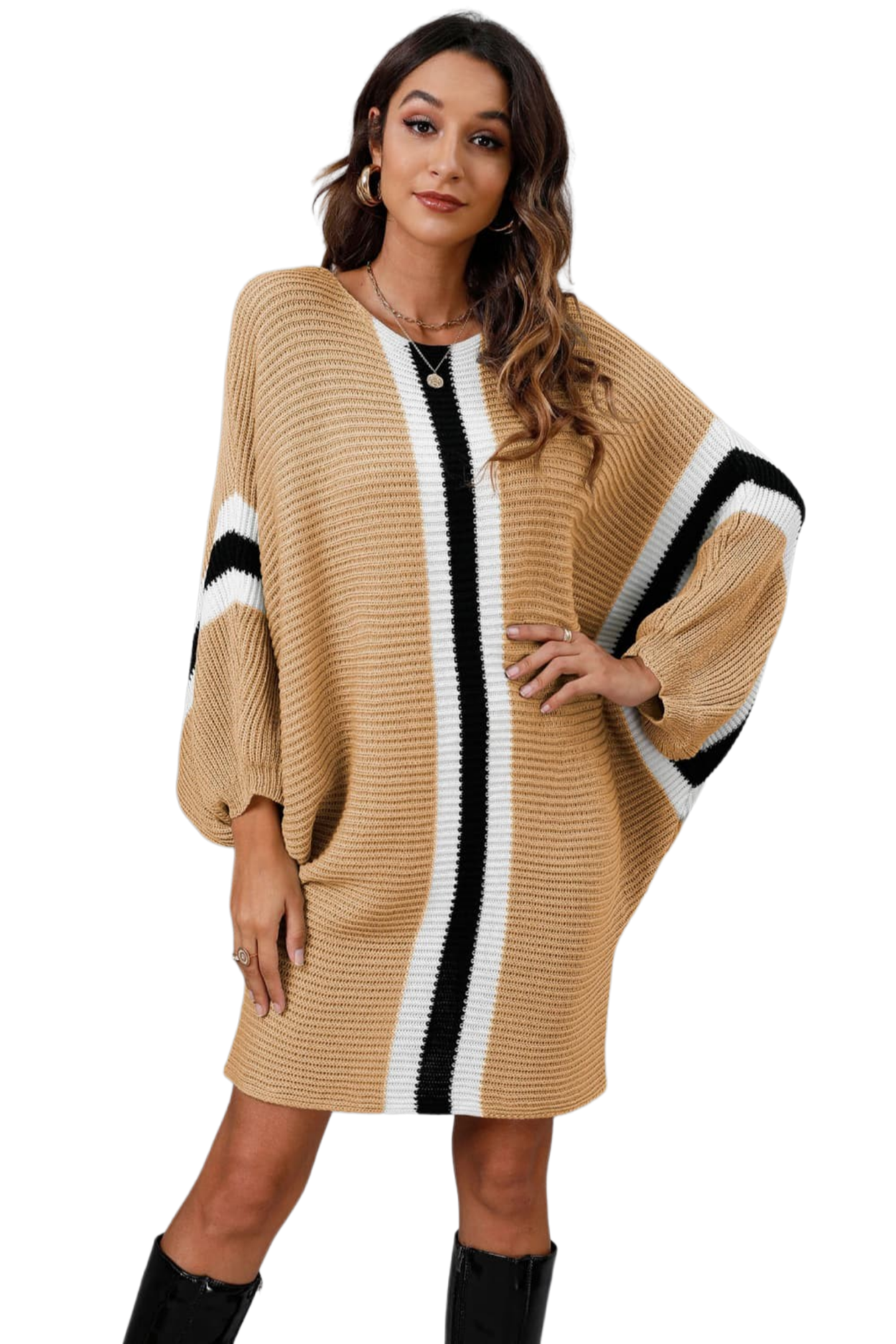 Ribbed Round Neck Long Sleeve Sweater Dress