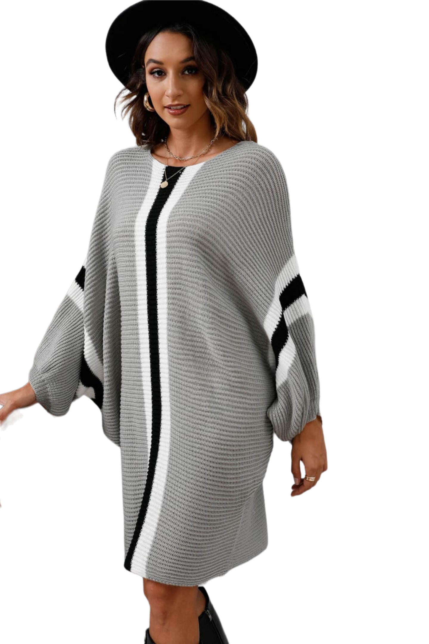 Ribbed Round Neck Long Sleeve Sweater Dress