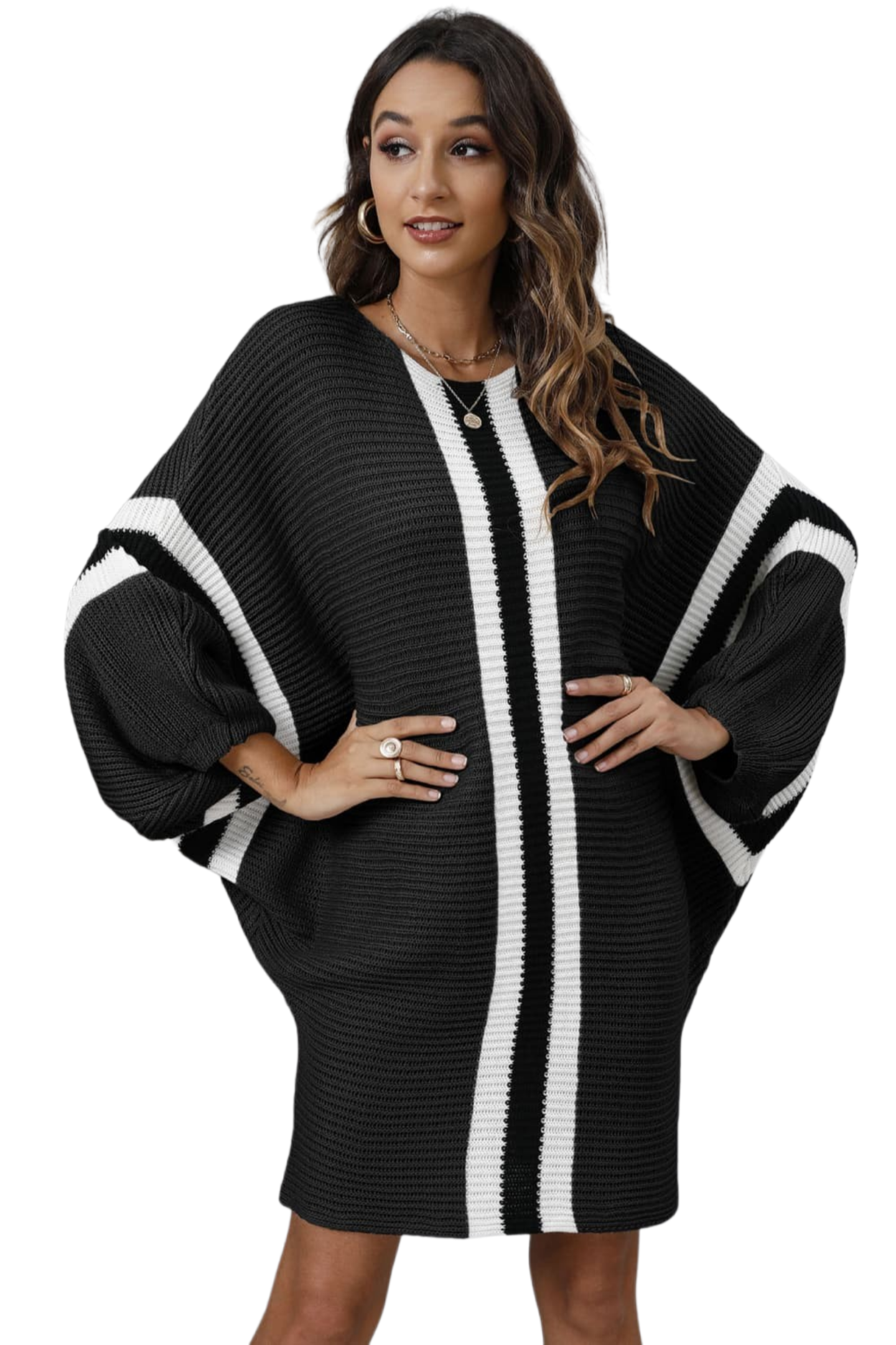 Ribbed Round Neck Long Sleeve Sweater Dress