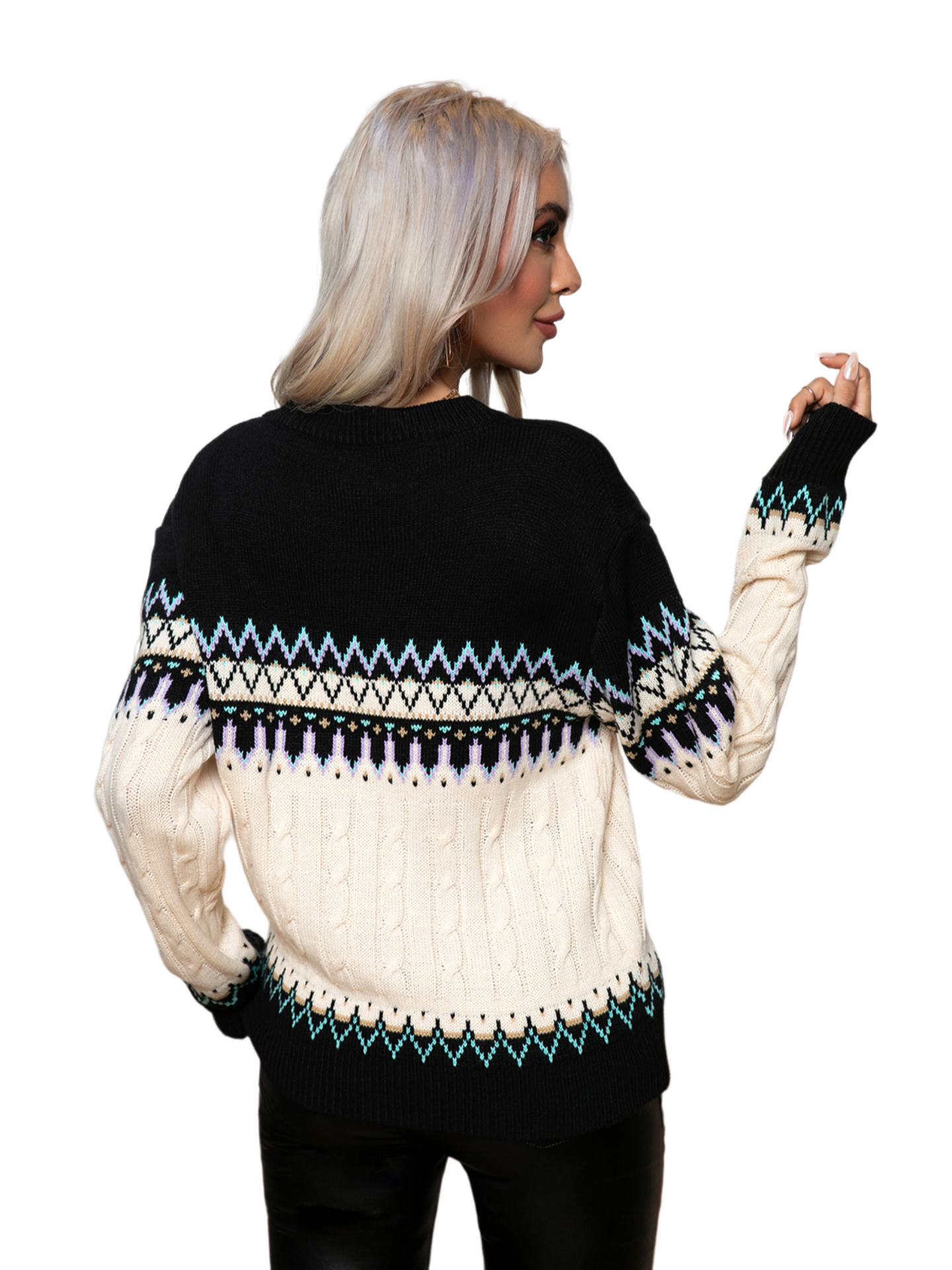 Round Neck Cable-Knit Sweater