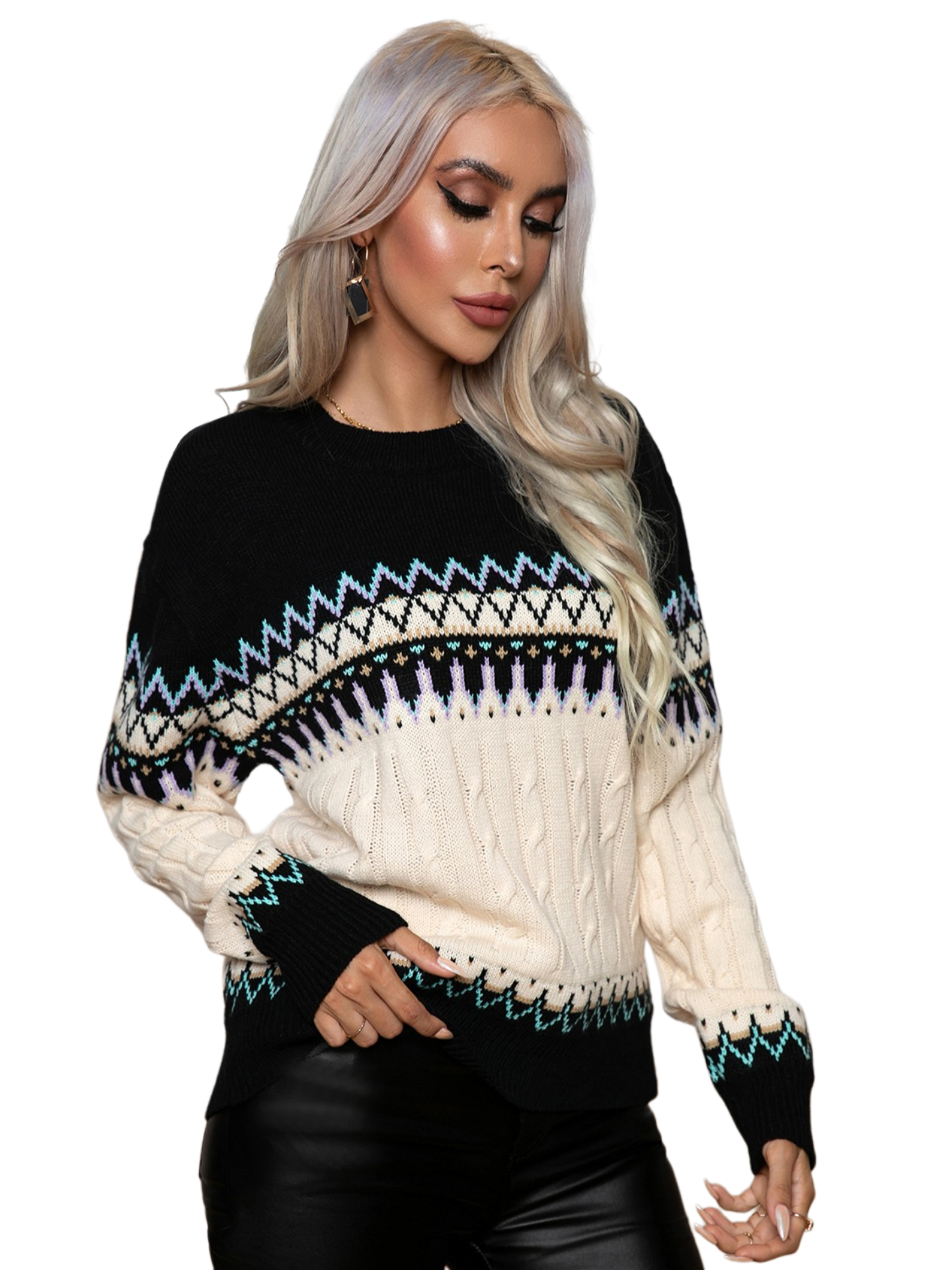 Round Neck Cable-Knit Sweater