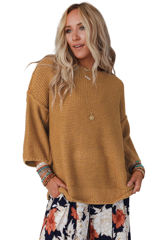 Round Neck Dropped Shoulder Sweater