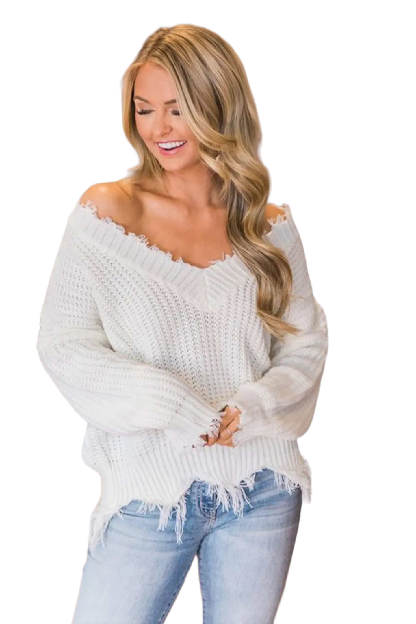 Frayed Hem Dropped Shoulder Sweater