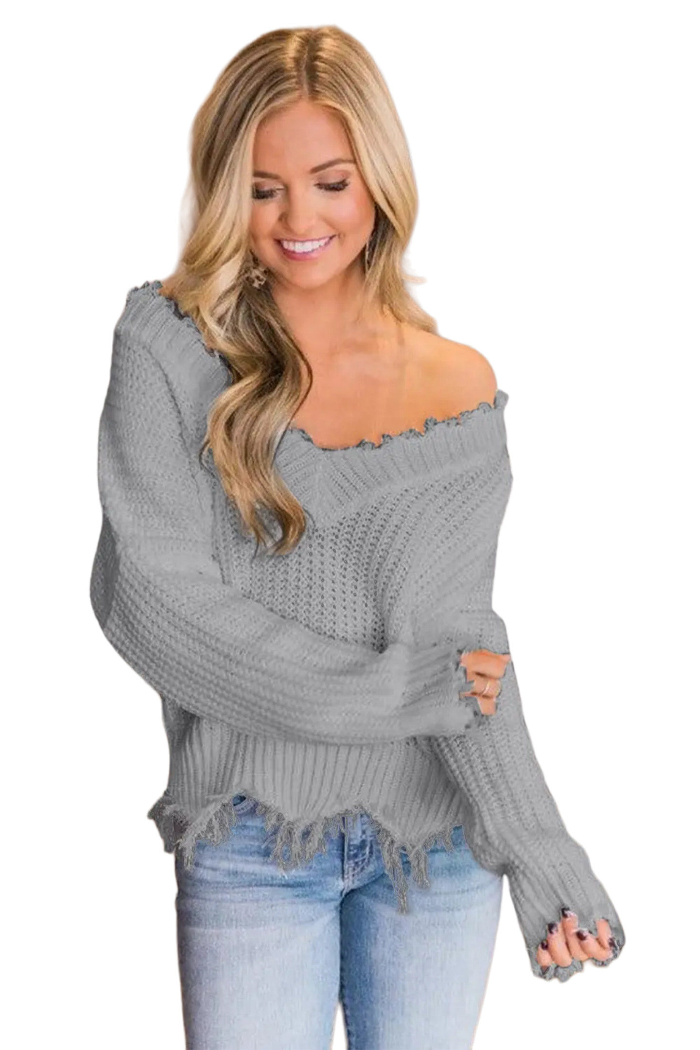 Frayed Hem Dropped Shoulder Sweater