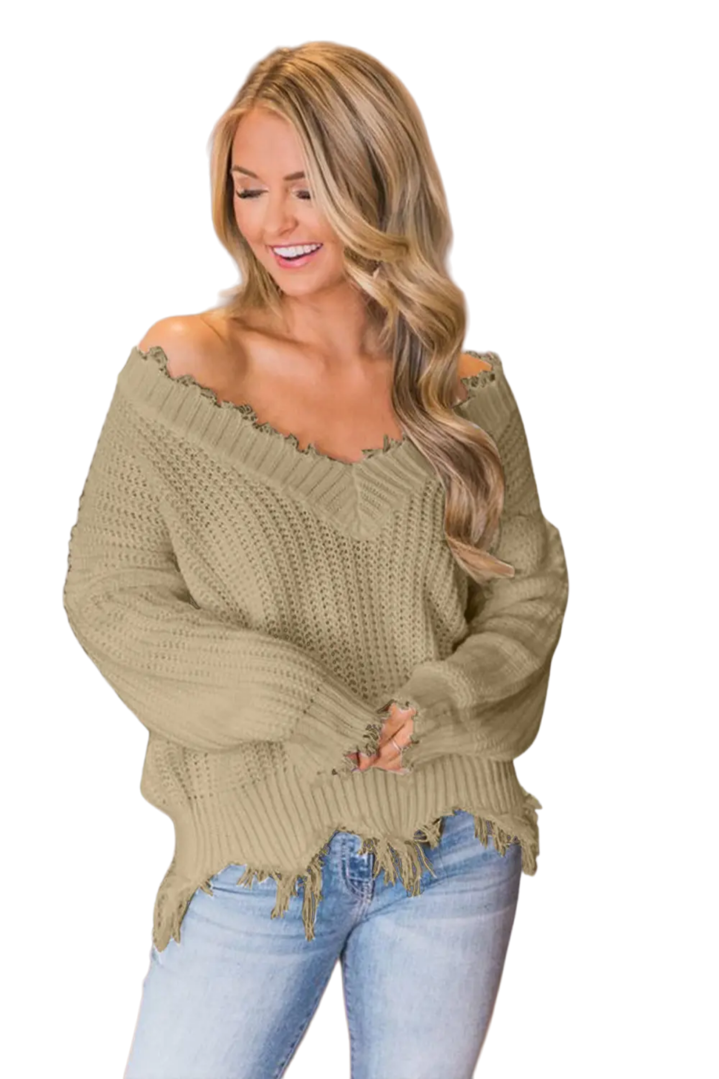 Frayed Hem Dropped Shoulder Sweater