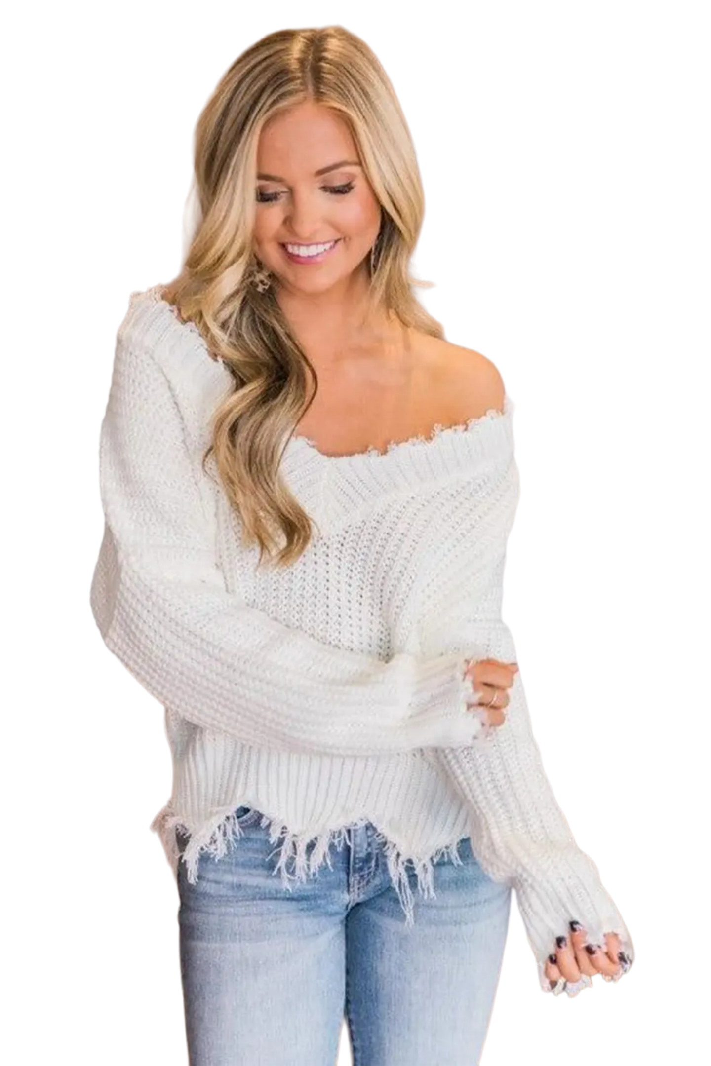 Frayed Hem Dropped Shoulder Sweater